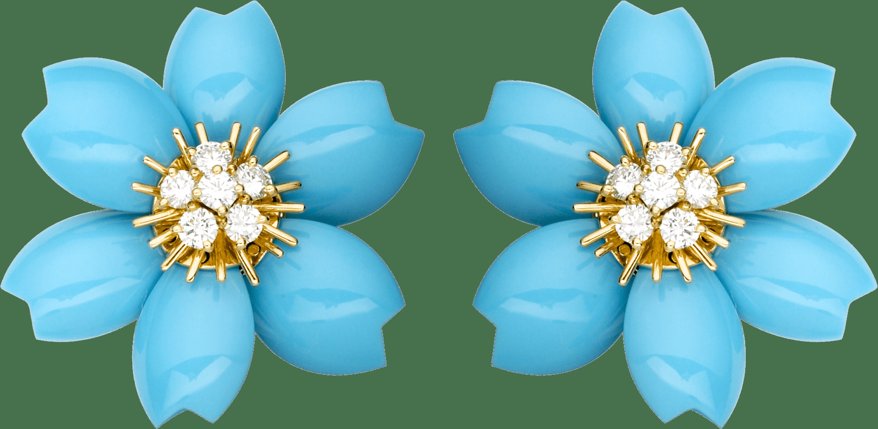 Серьги Rose de Noël, маленькая модель, желтое золото, бирюза, бриллианты