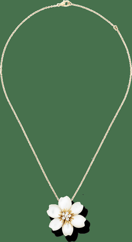 Брошь-подвеска Rose de Noël, маленькая модель, желтое золото, белый перламутр, бриллианты