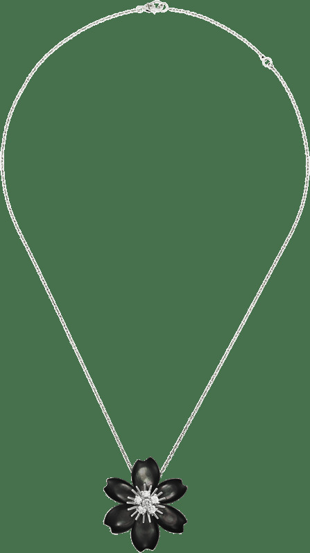 Брошь-подвеска Rose de Noël, маленькая модель, белое золото, серый перламутр, бриллианты