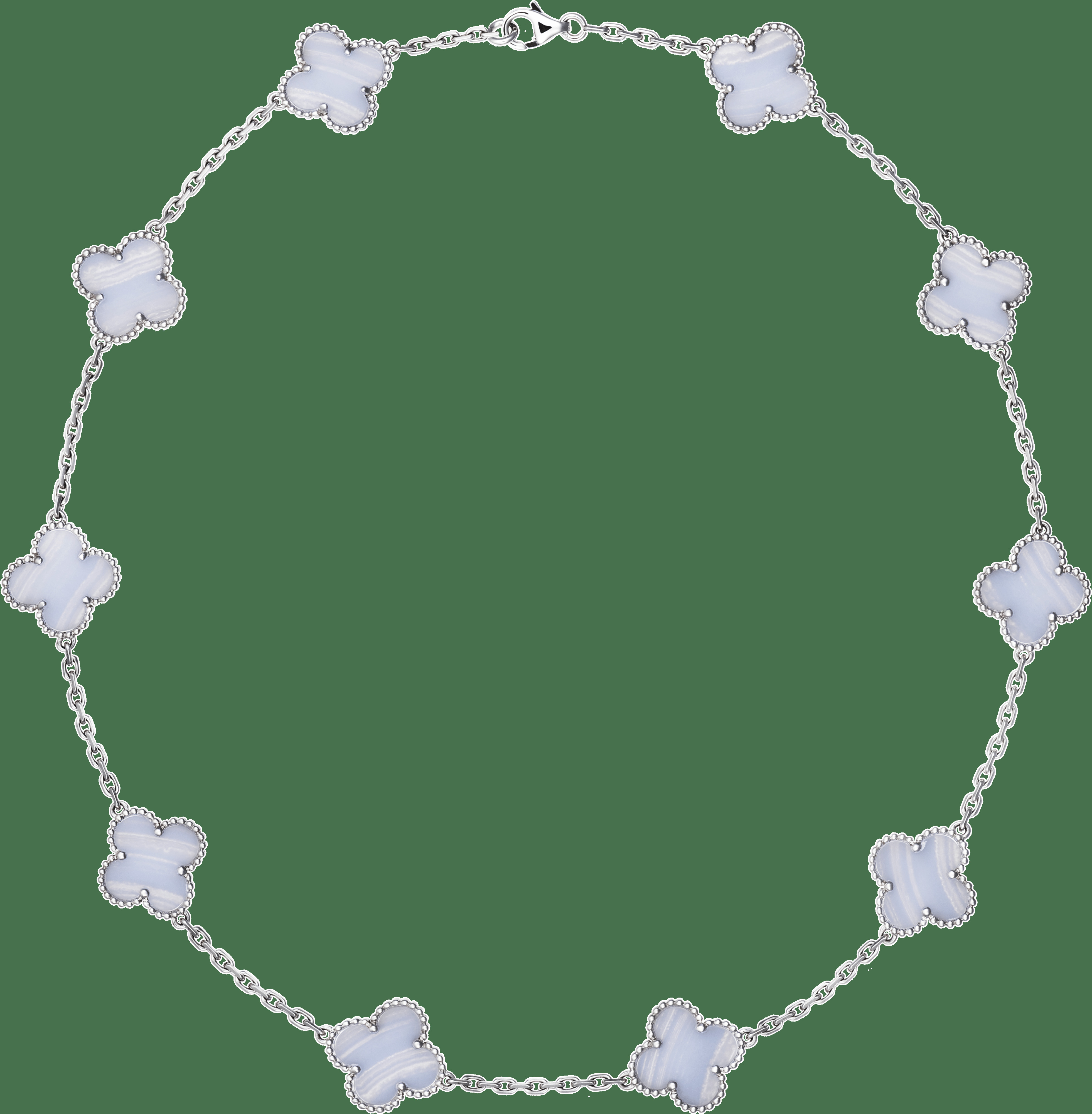 Колье Vintage Alhambra, 10 мотивов, белое золото, халцедон