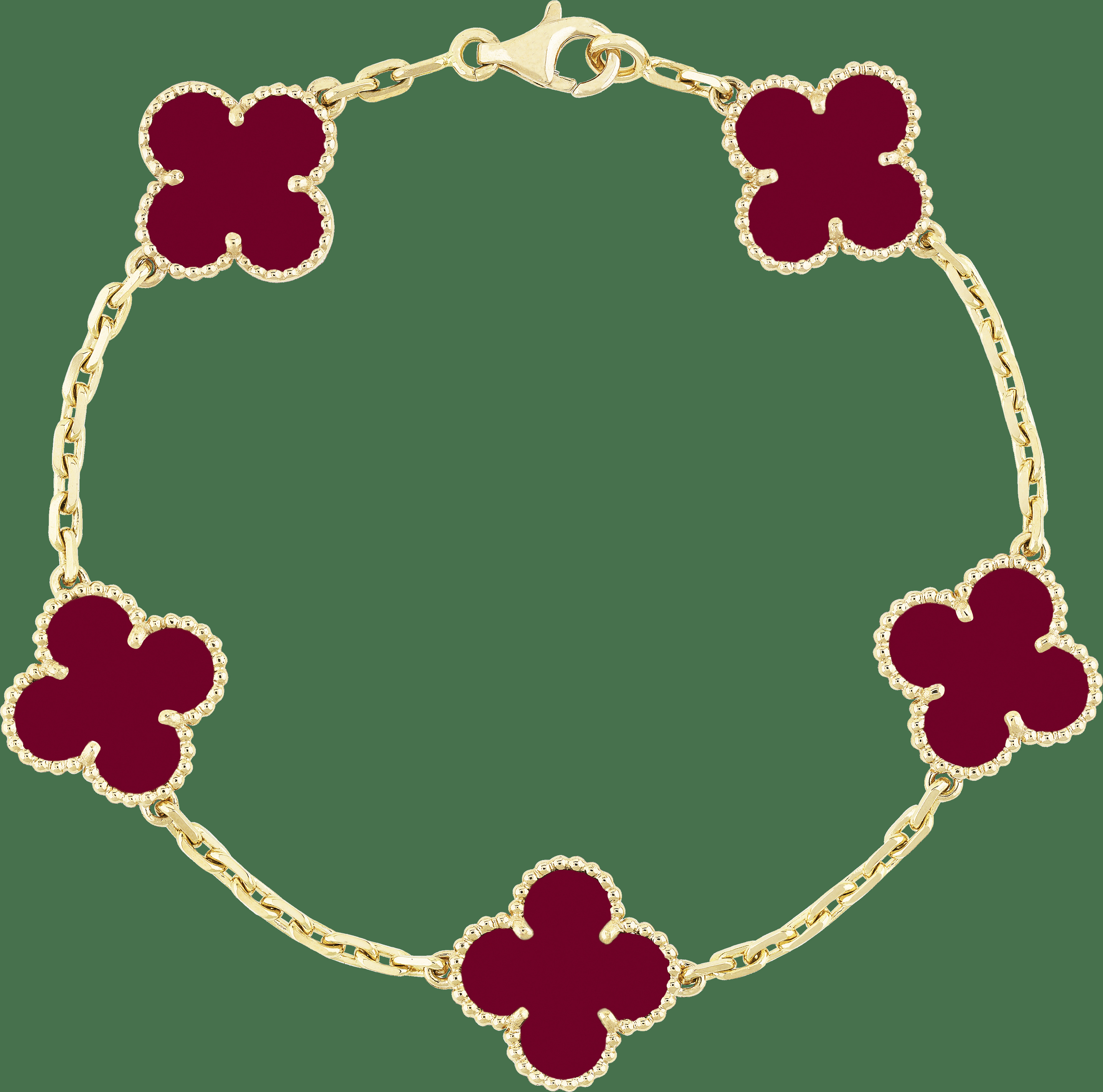 Браслет Vintage Alhambra, 5 мотивов, желтое золото, корнеол