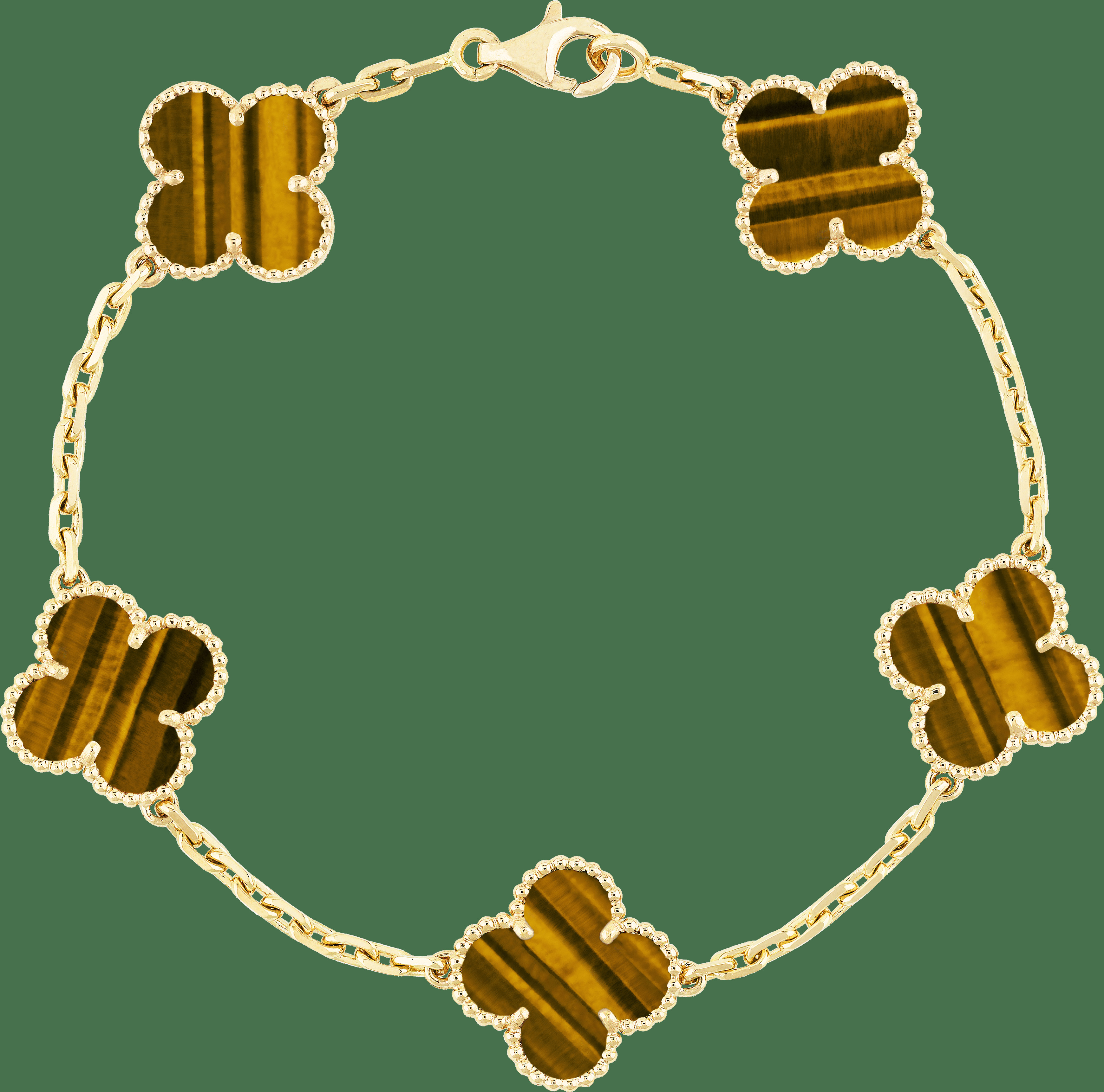 Браслет Vintage Alhambra, 5 мотивов, желтое золото, тигровый глаз