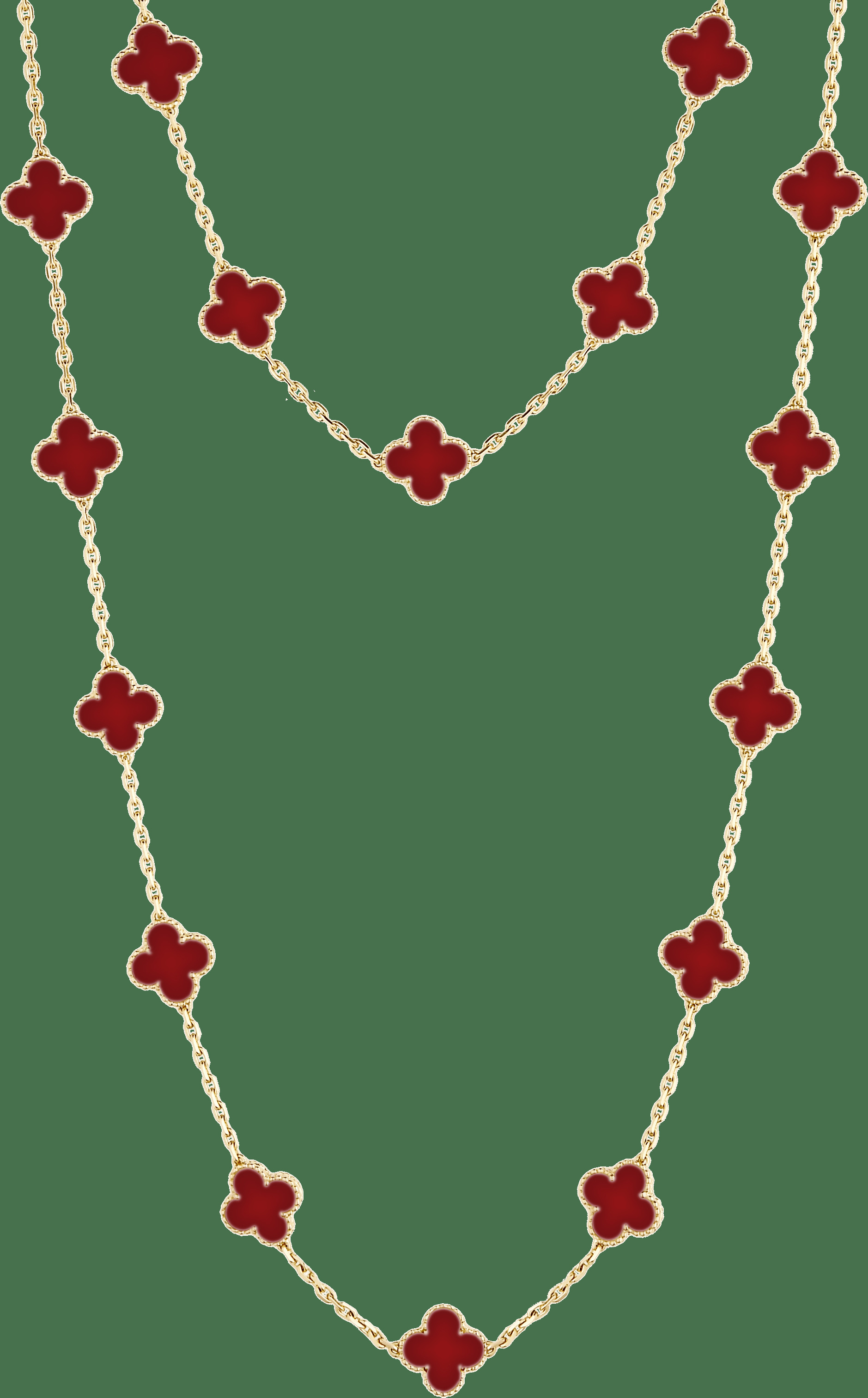 Длинное колье Vintage Alhambra, 20 мотивов, желтое золото, корнеол