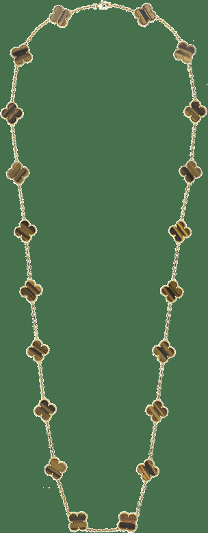 Длинное колье Vintage Alhambra, 20 мотивов, желтое золото, тигровый глаз