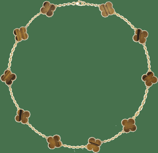 Колье Vintage Alhambra, 10 мотивов, желтое золото, тигровый глаз