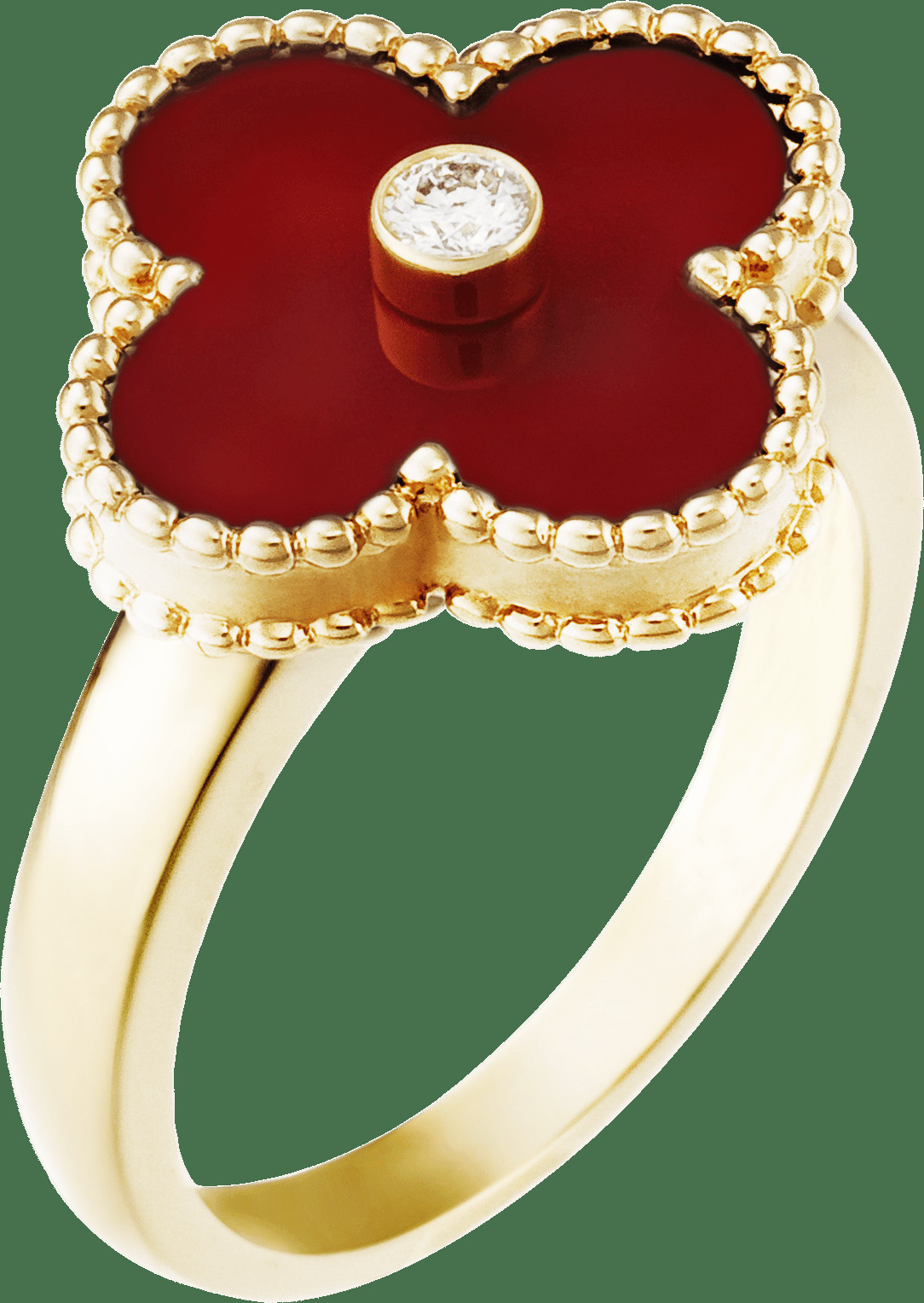 Кольцо Vintage Alhambra, желтое золото, корнеол, бриллиант