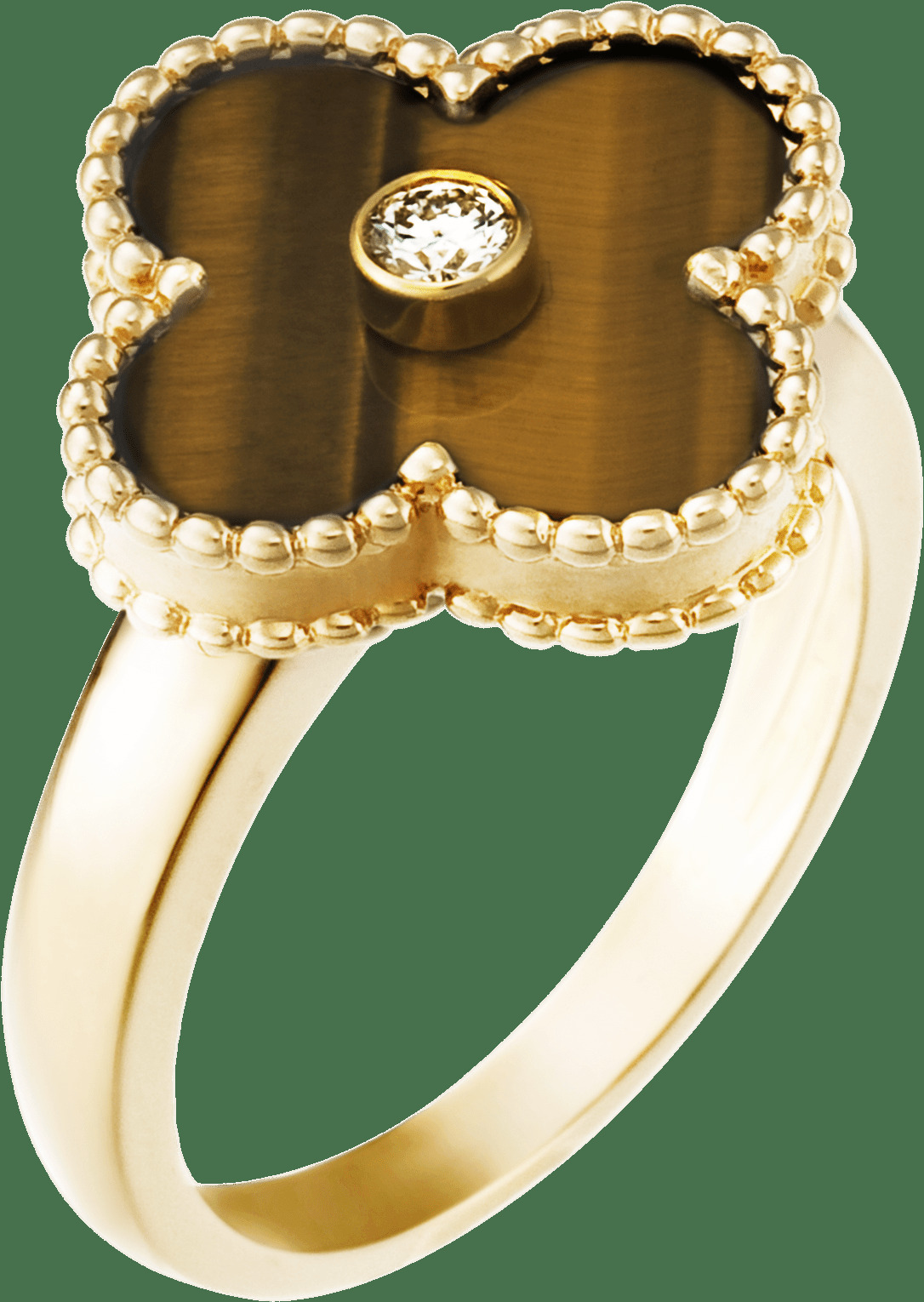 Кольцо Vintage Alhambra, желтое золото, тигровый глаз, бриллианты