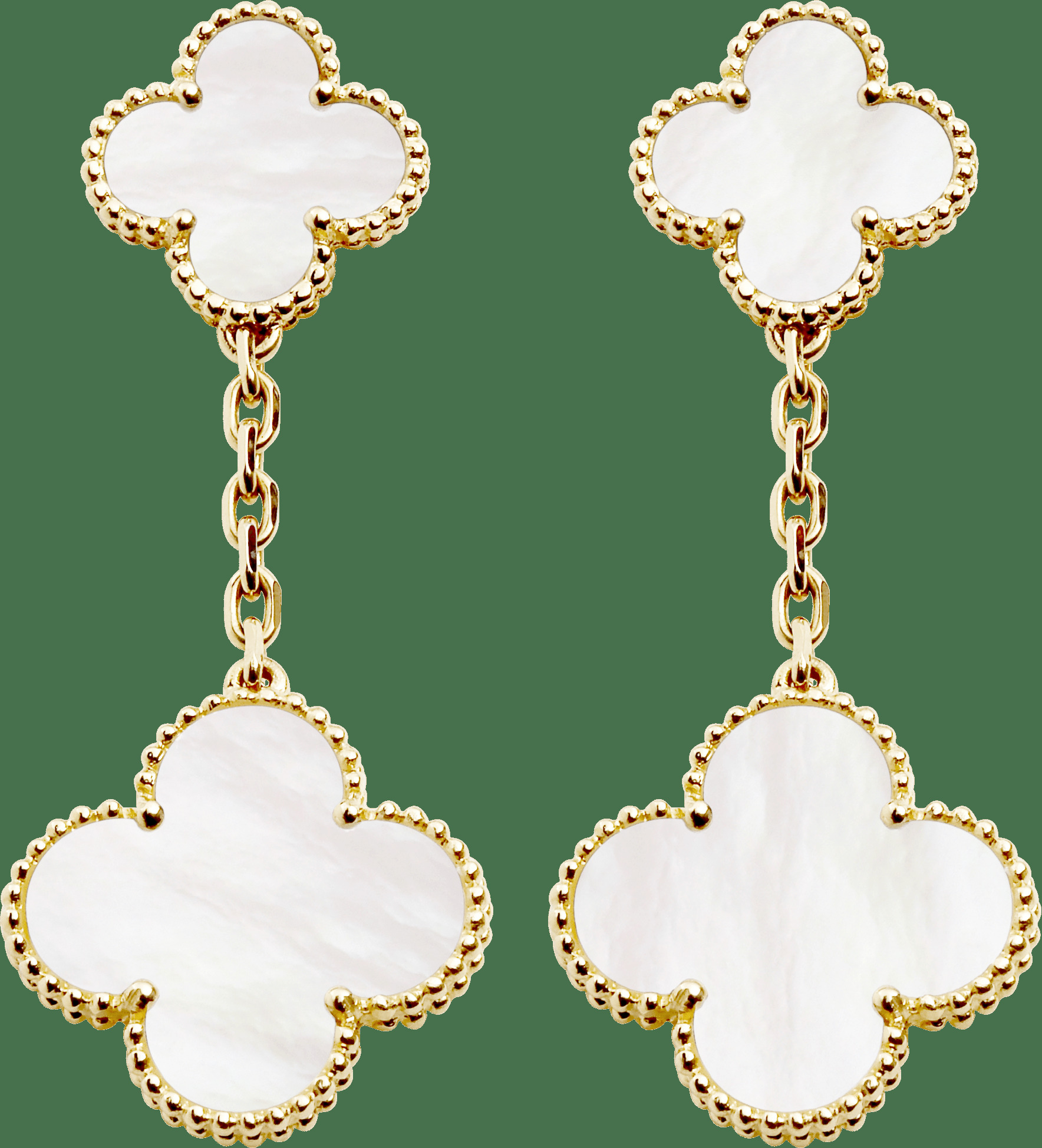 Серьги Magic Alhambra, 2 мотива, желтое золото, белый перламутр
