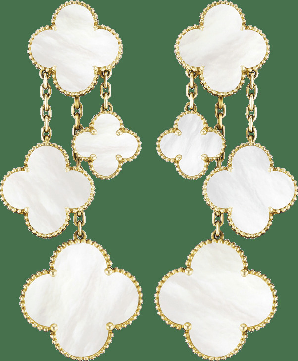 Серьги Magic Alhambra, 4 мотива, желтое золото, белый перламутр