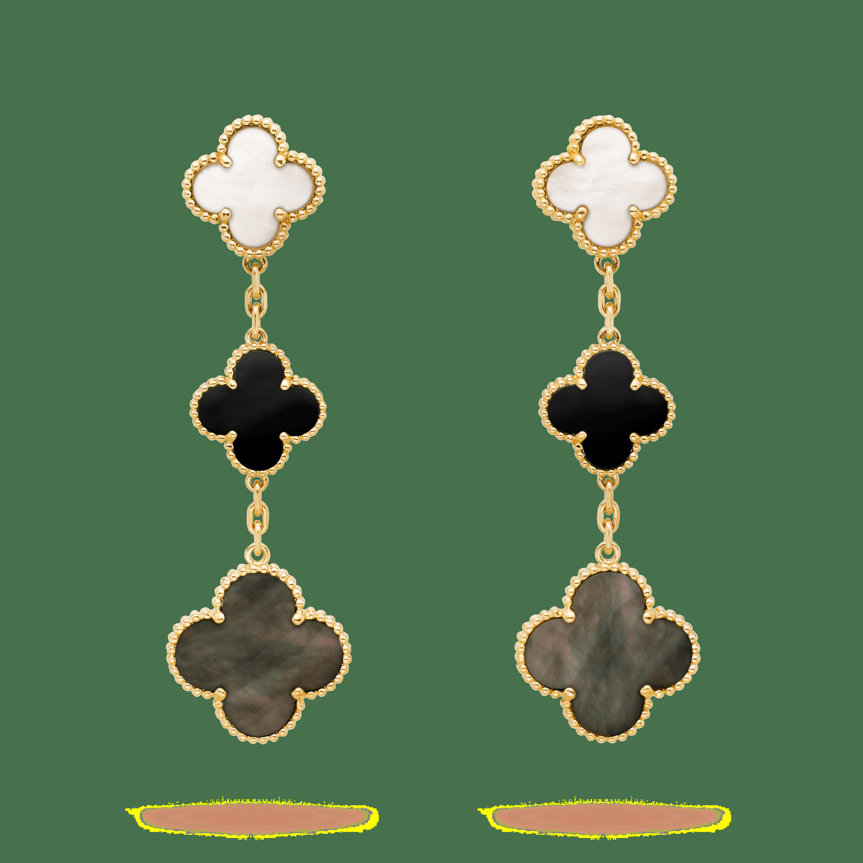 Серьги Magic Alhambra, 3 мотива, желтое золото, перламутр, оникс