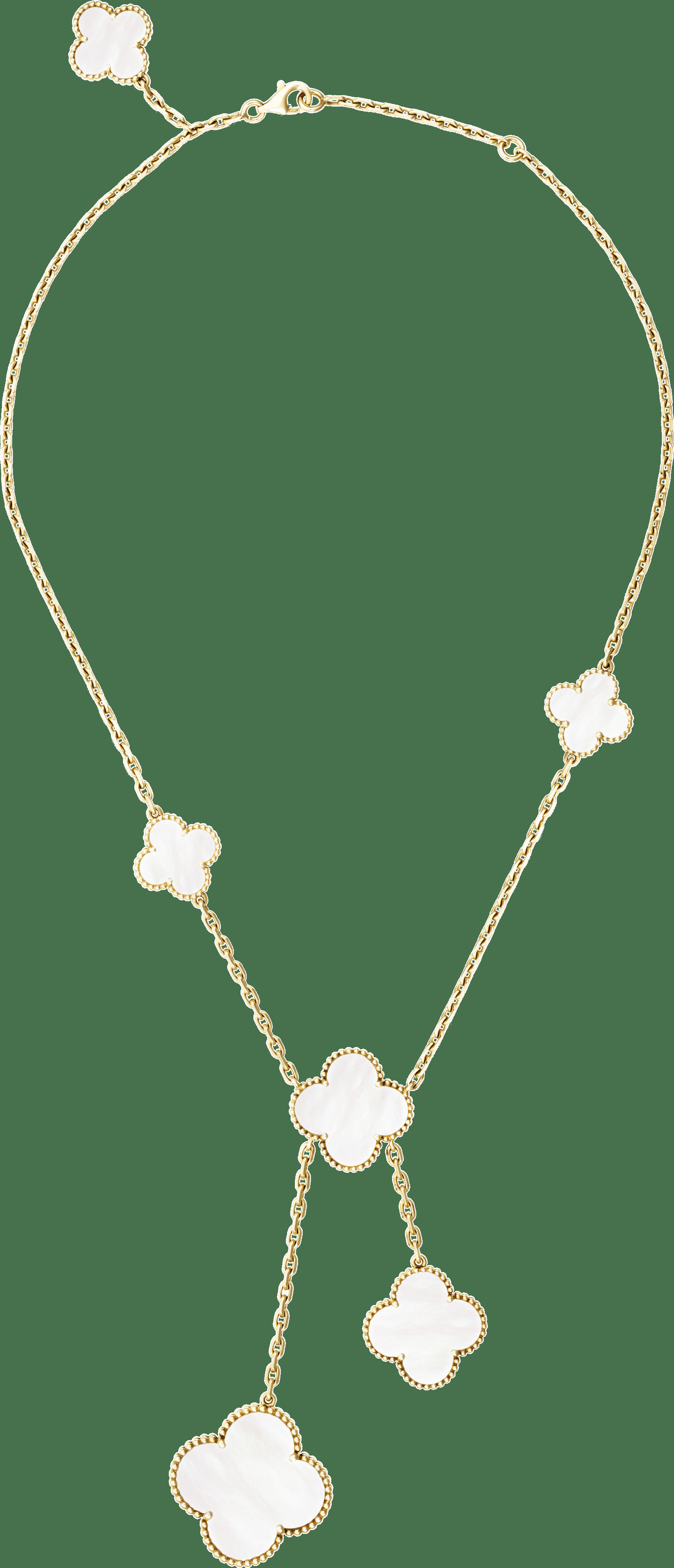 Колье Magic Alhambra, 6 мотивов, желтое золото, белый перламутр