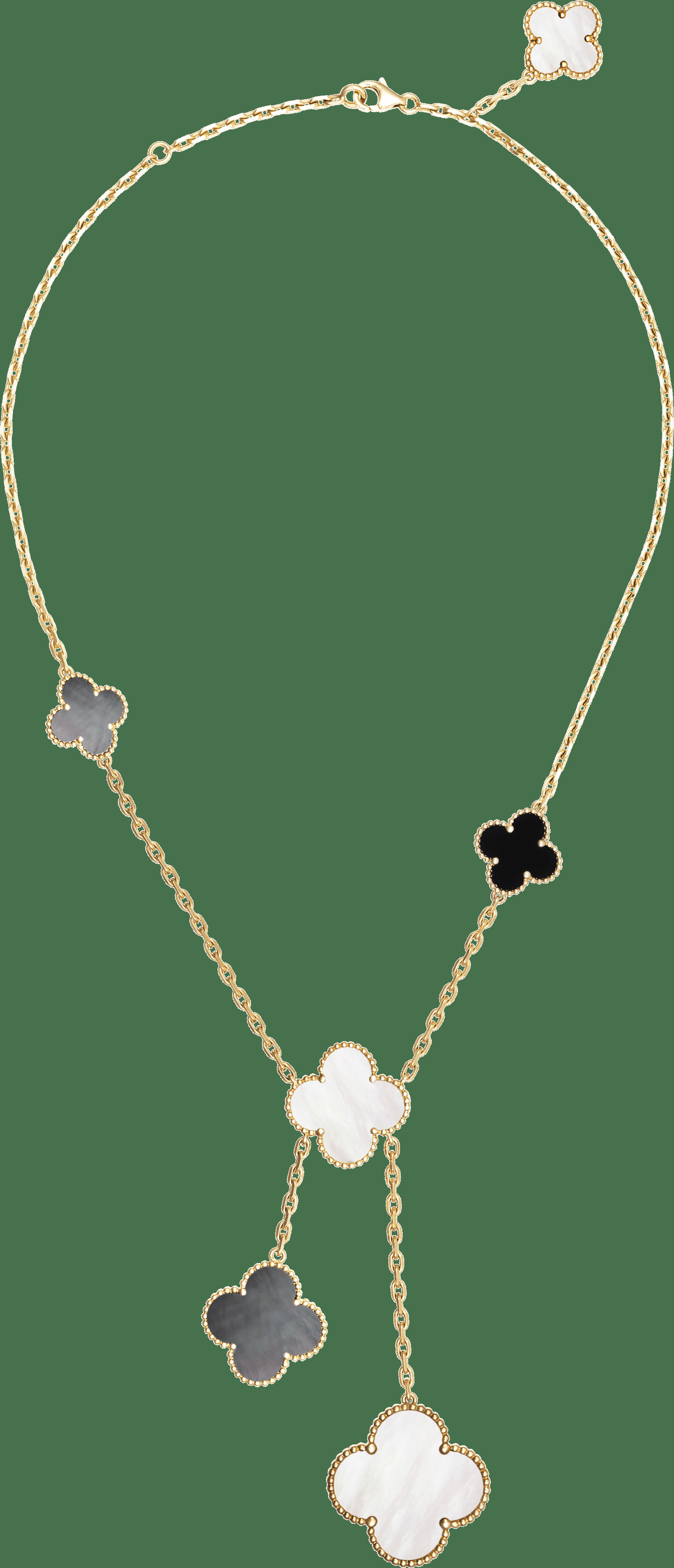 Колье Magic Alhambra, 6 мотивов, желтое золото, перламутр, оникс