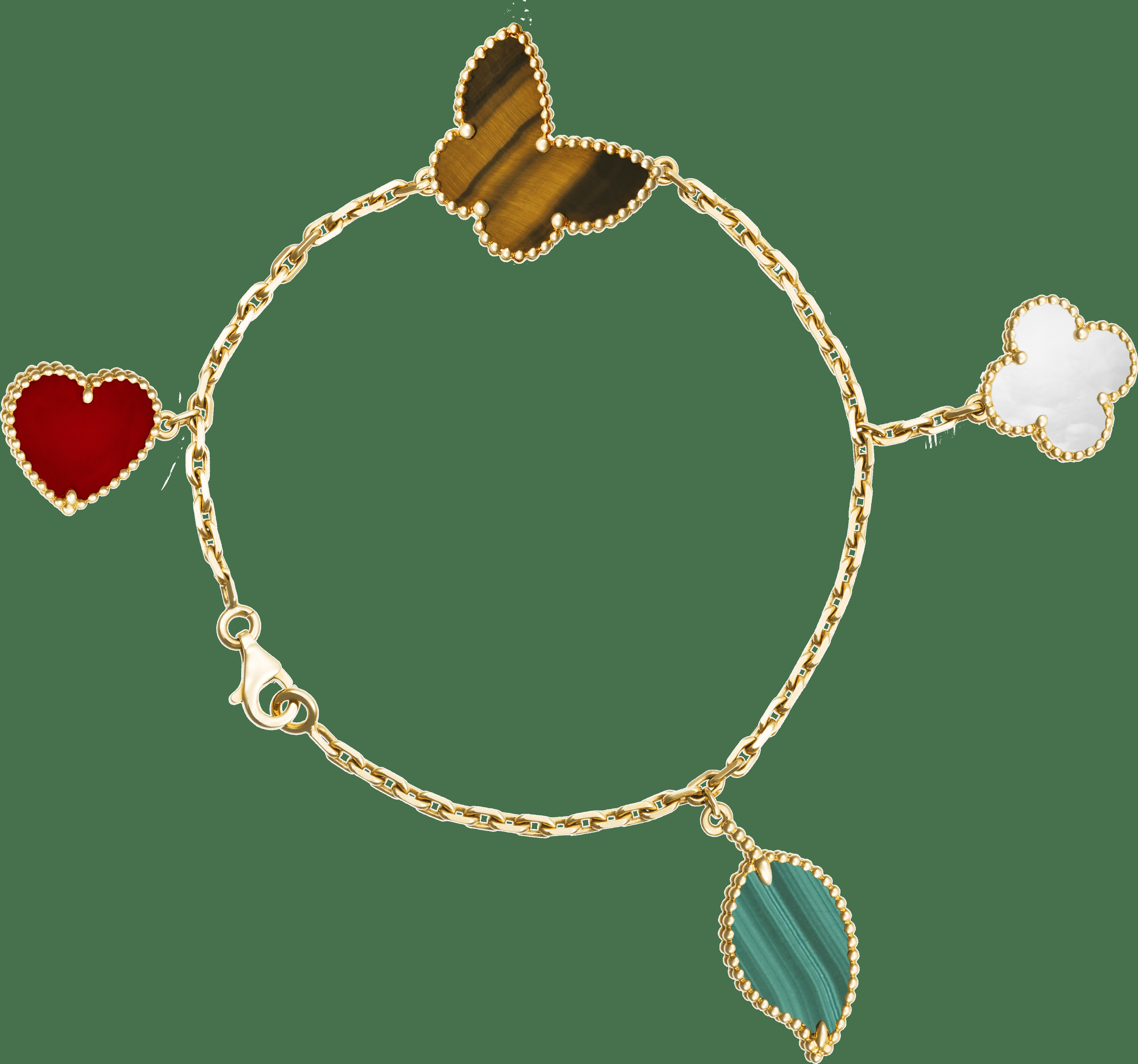 Браслет Lucky Alhambra, 4 мотива, желтое золото, сочетание камней