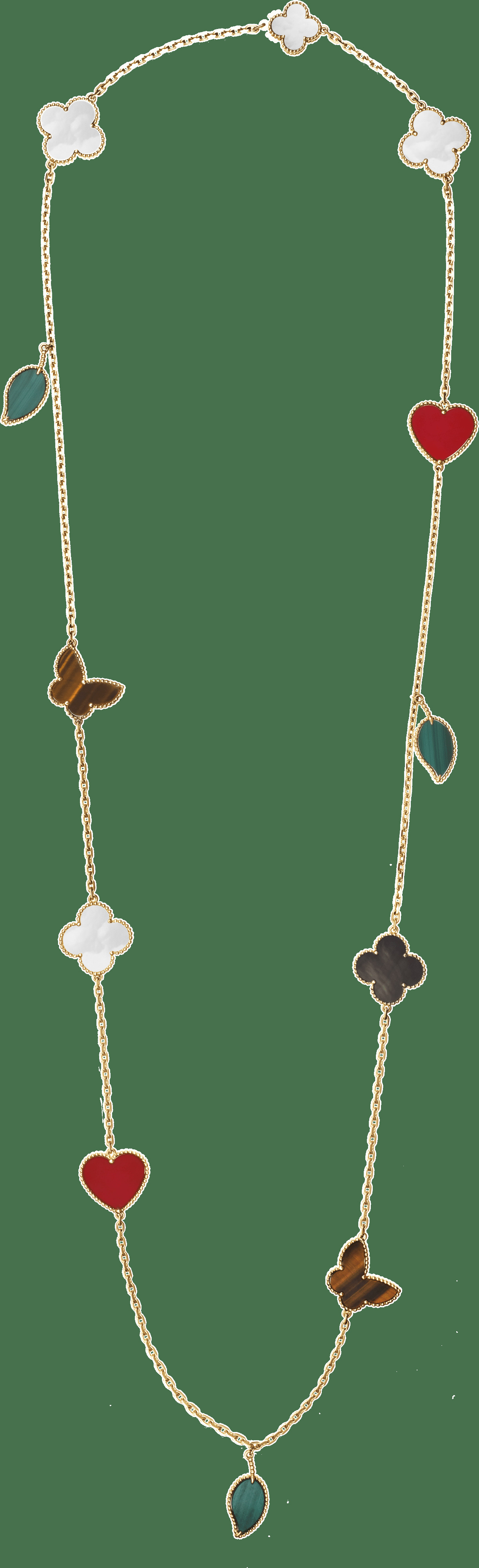 Длинное колье Lucky Alhambra, 12 мотивов, желтое золото, сочетание камней