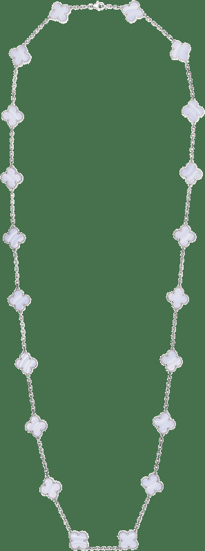 Длинное колье Vintage Alhambra, 20 мотивов, белое золото, халцедон