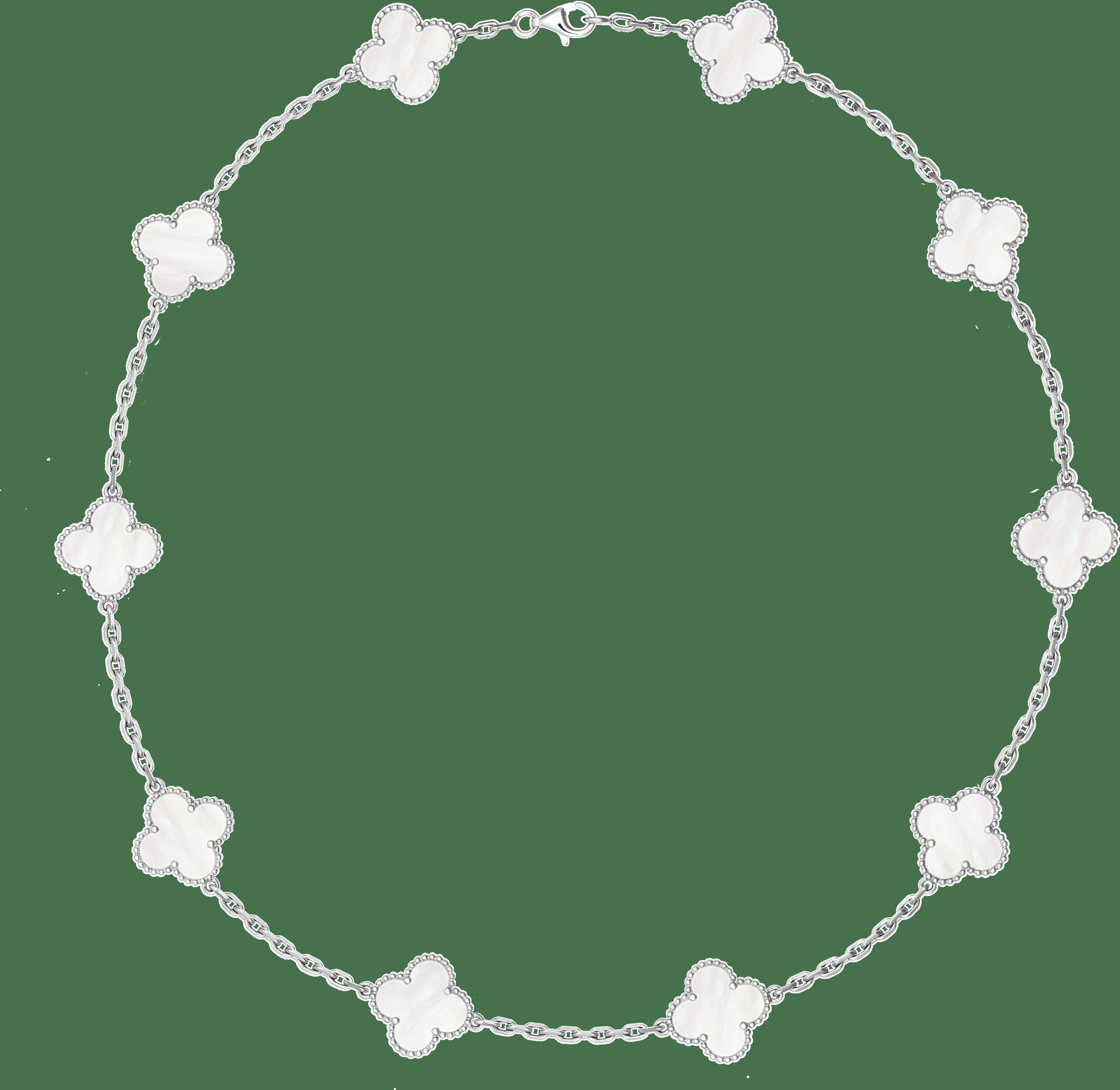 Колье Vintage Alhambra, 10 мотивов, белое золото, белый перламутр