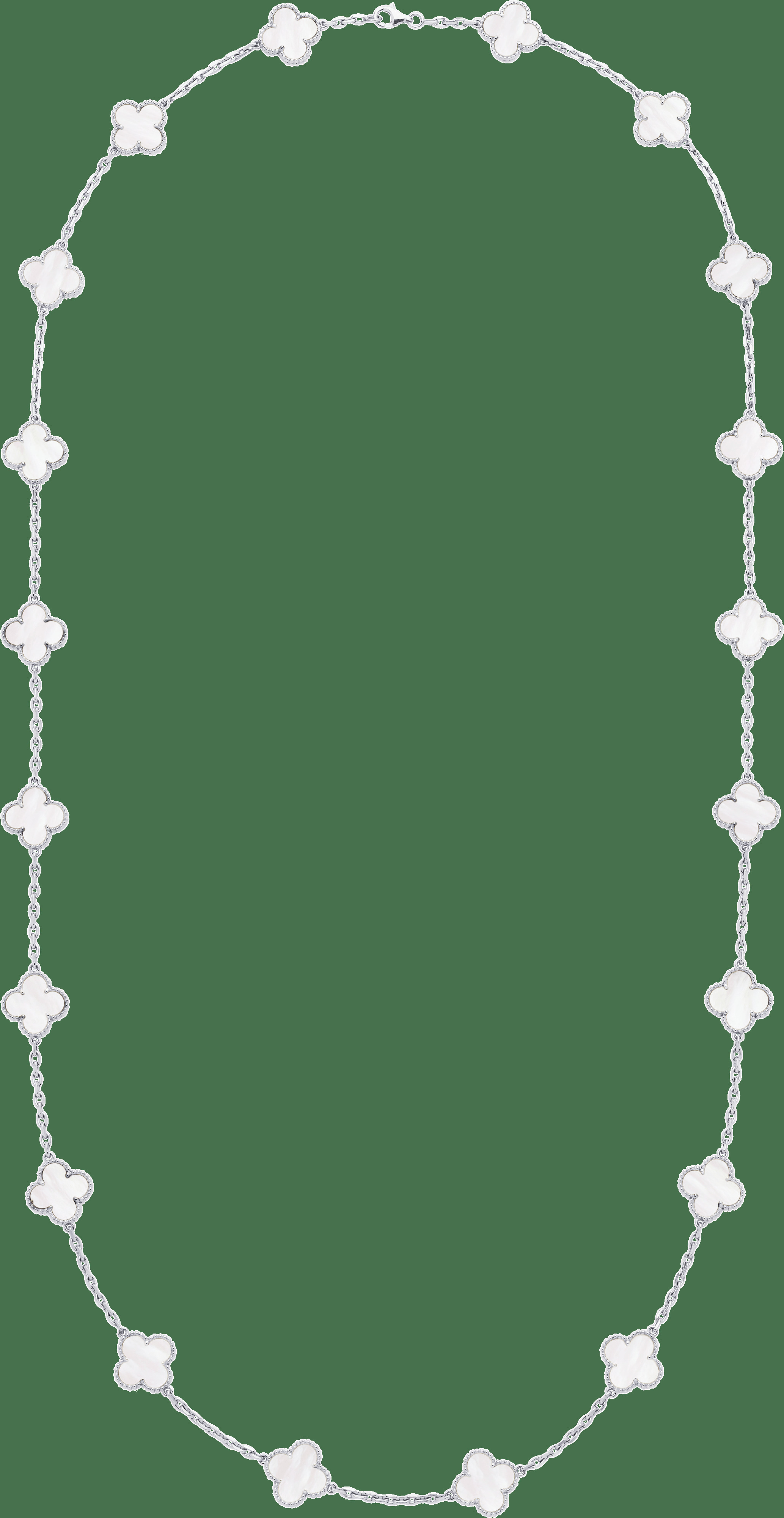 Длинное колье Vintage Alhambra, 20 мотивов, белое золото, белый перламутр