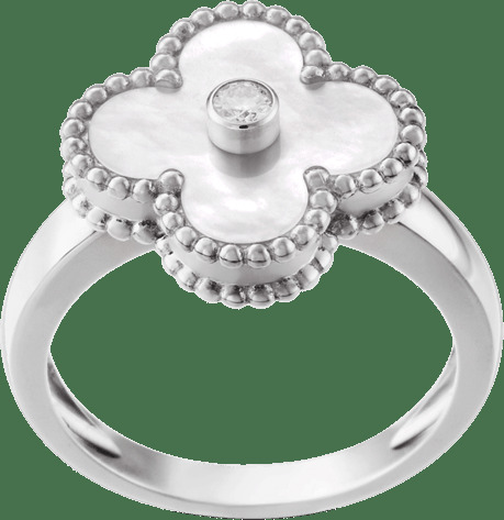 Кольцо Vintage Alhambra, белое золото, белый перламутр, бриллиант