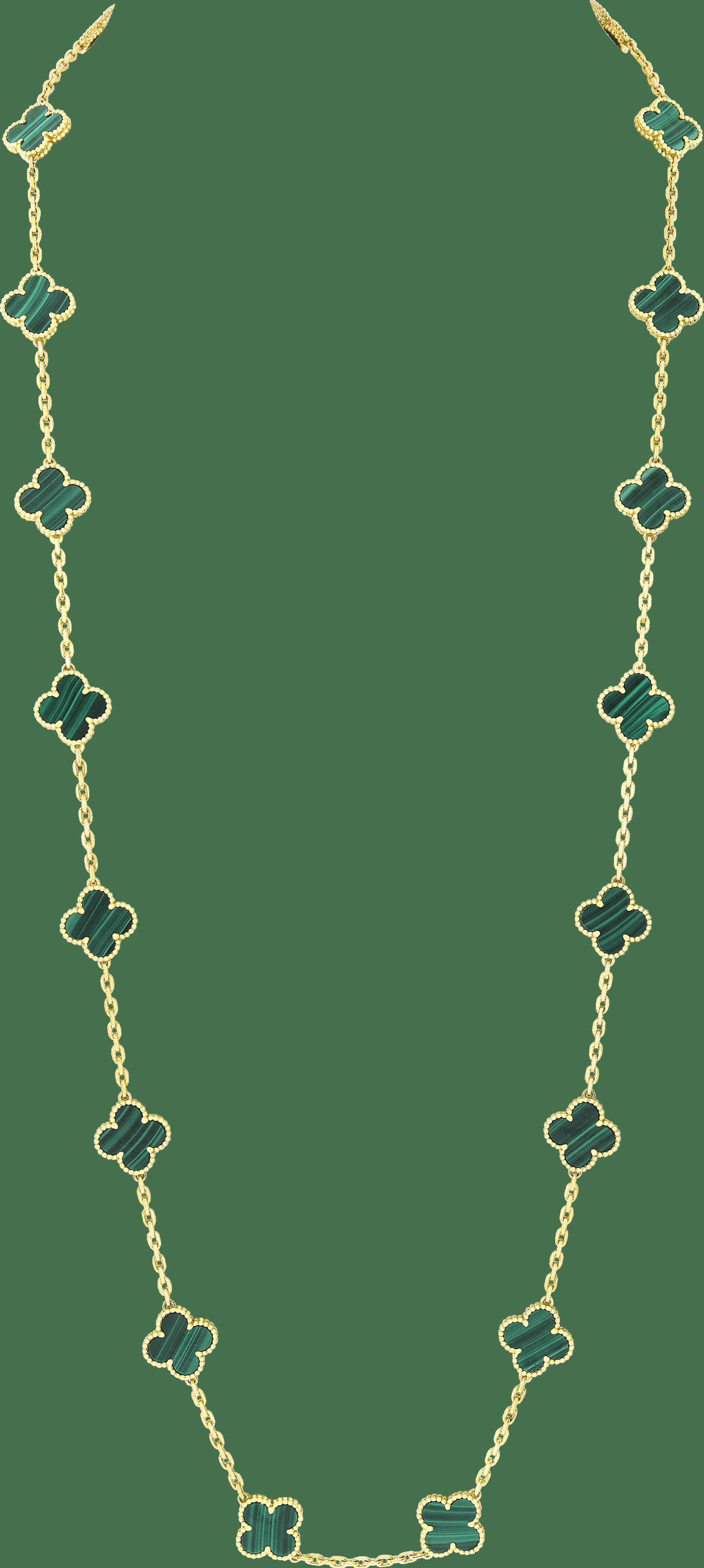Длинное колье Vintage Alhambra, 20 мотивов, желтое золото, малахит