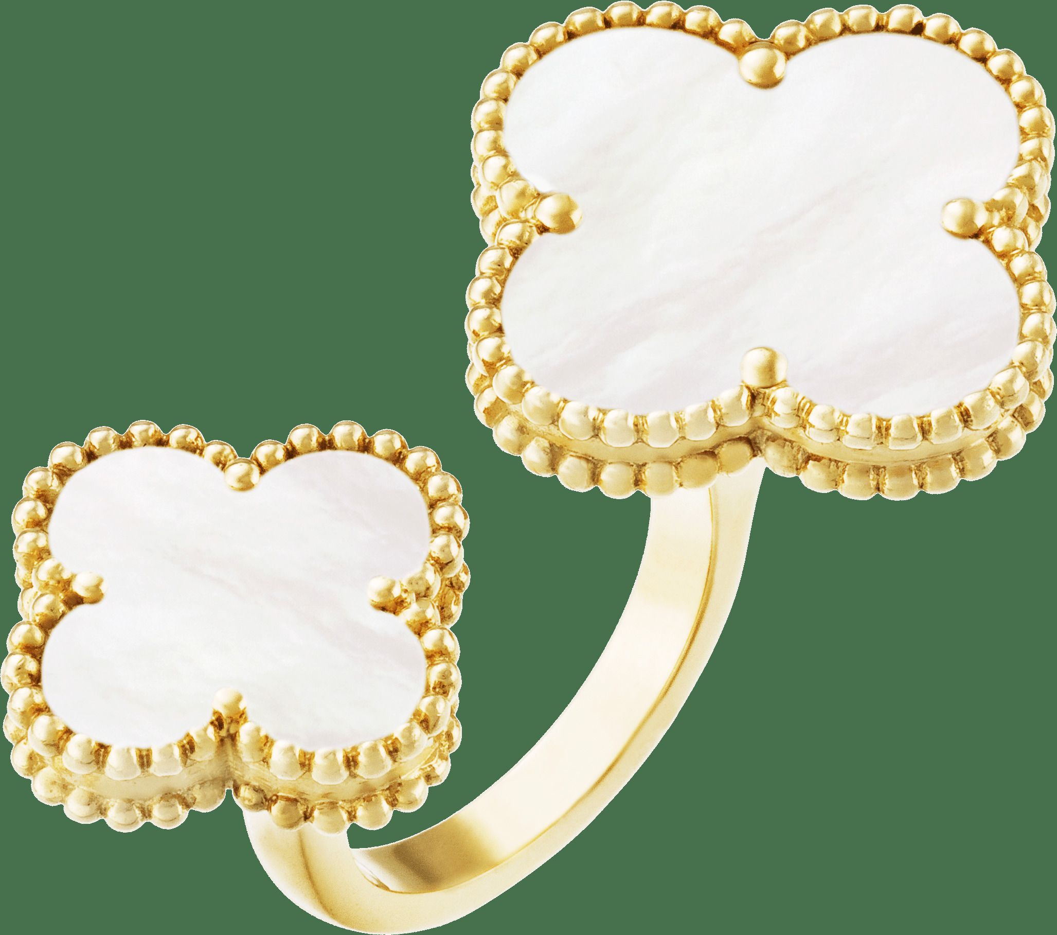 Кольцо на два пальца Magic Alhambra, желтое золото, белый перламутр