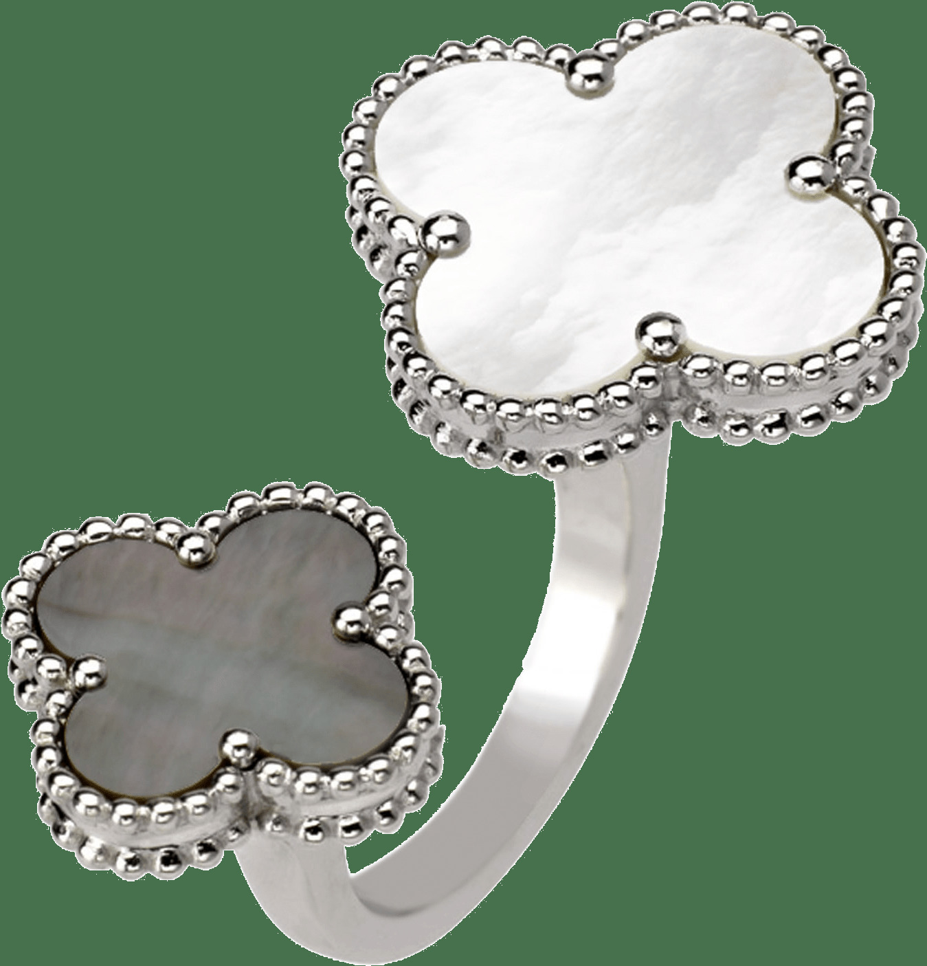 Кольцо на два пальца Magic Alhambra, белое золото, белый и серый перламутр