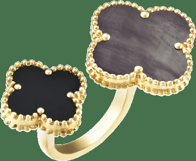 Кольцо на два пальца Magic Alhambra, желтое золото, серый перламутр, оникс