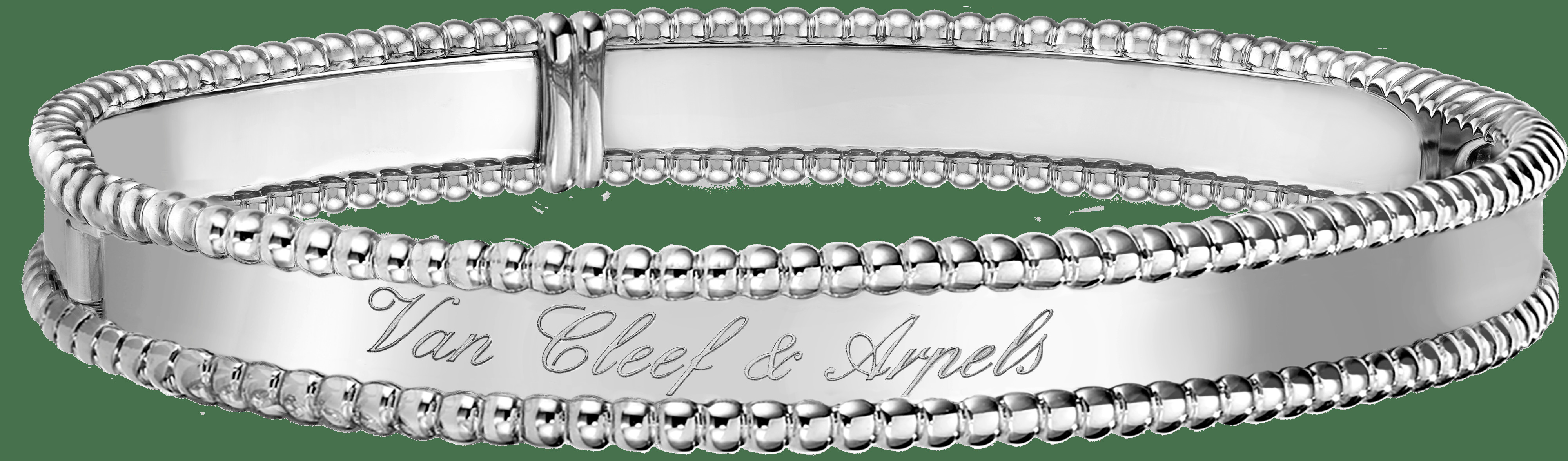 Браслет Perlée signature фирменной надписью, белое золото, модель среднего размера