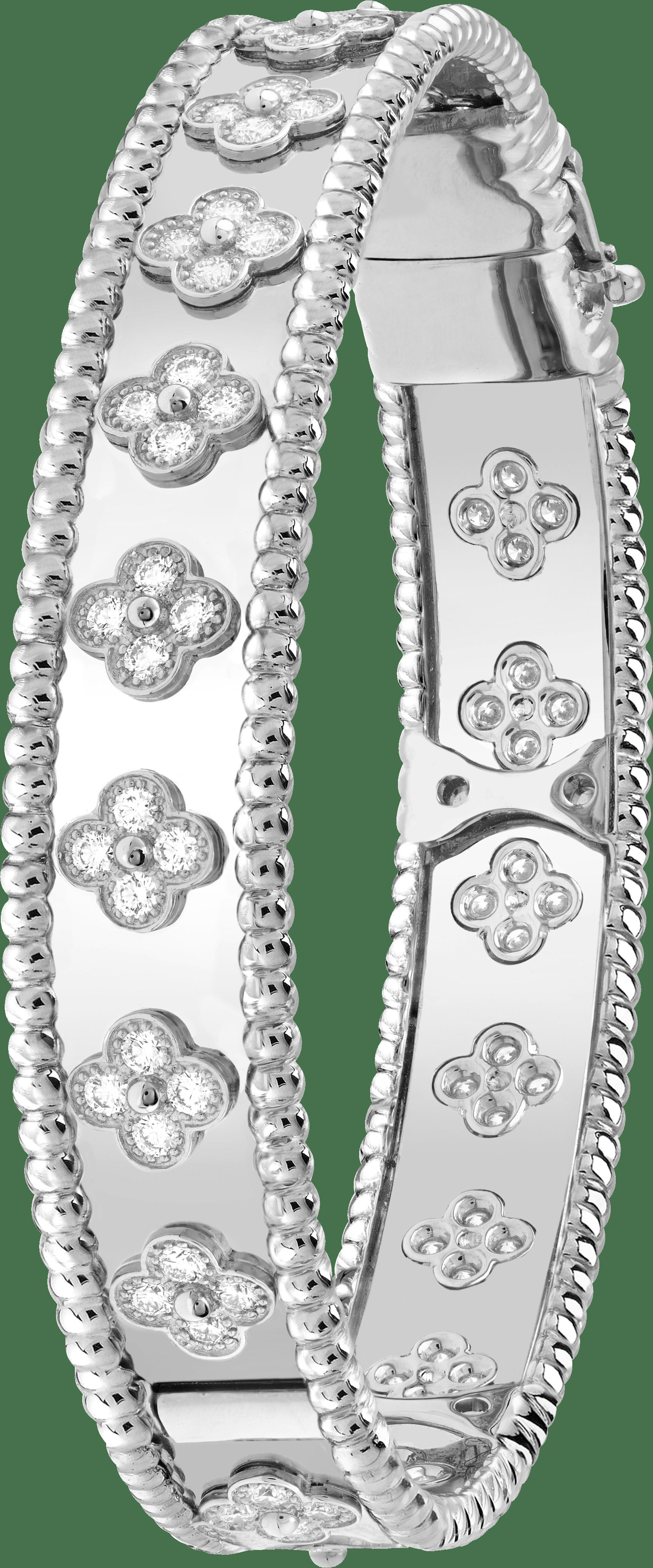 Браслет Perlée clovers, белое золото, бриллианты, модель среднего размера