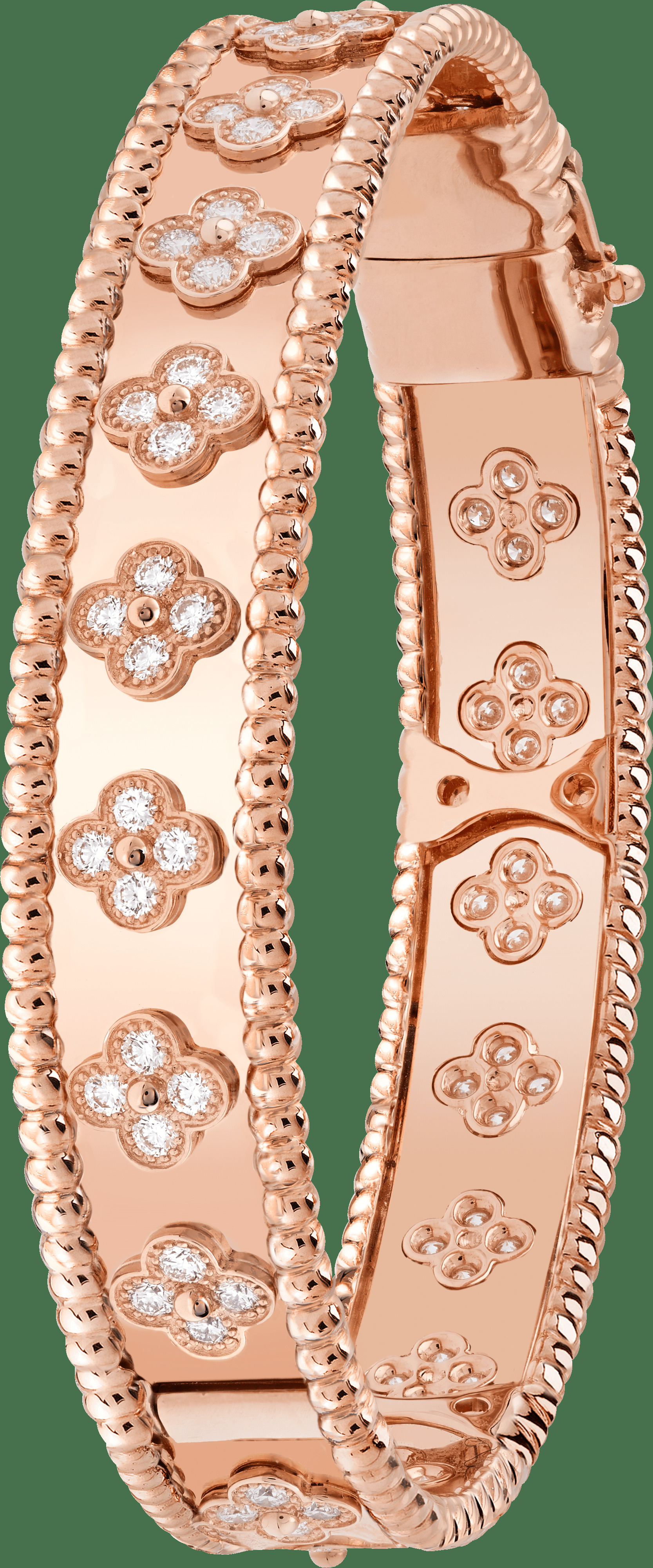 Браслет Perlée clovers, розовое золото, бриллианты, модель среднего размера.