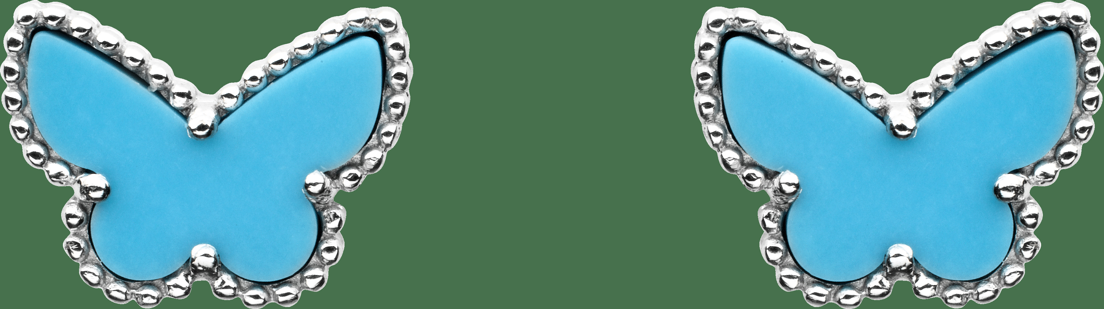 Пуссеты Sweet Alhambra Butterfly, белое золото, бирюза