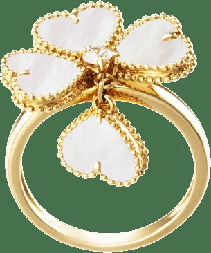 Кольцо Sweet Alhambra Effeuillage, желтое золото, белый перламутр, бриллиант