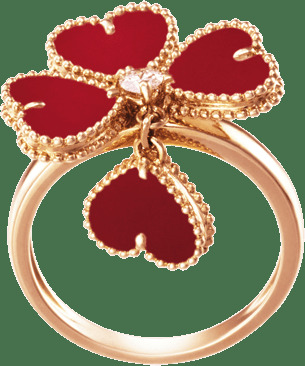 Кольцо Sweet Alhambra Effeuillage, розовое золото, корнеол, бриллиант