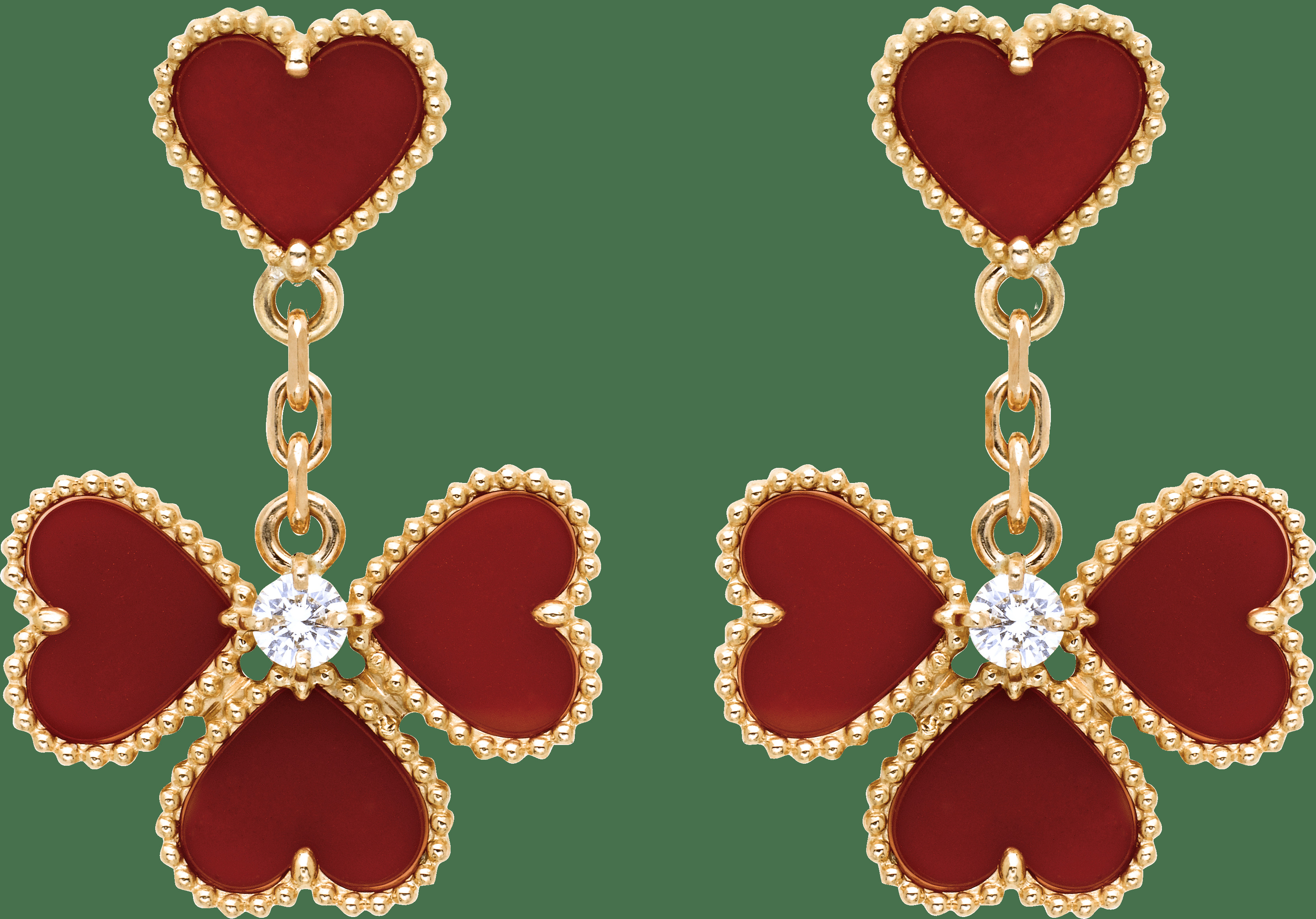 Серьги Sweet Alhambra Effeuillage, розовое золото, корнеол, бриллиант