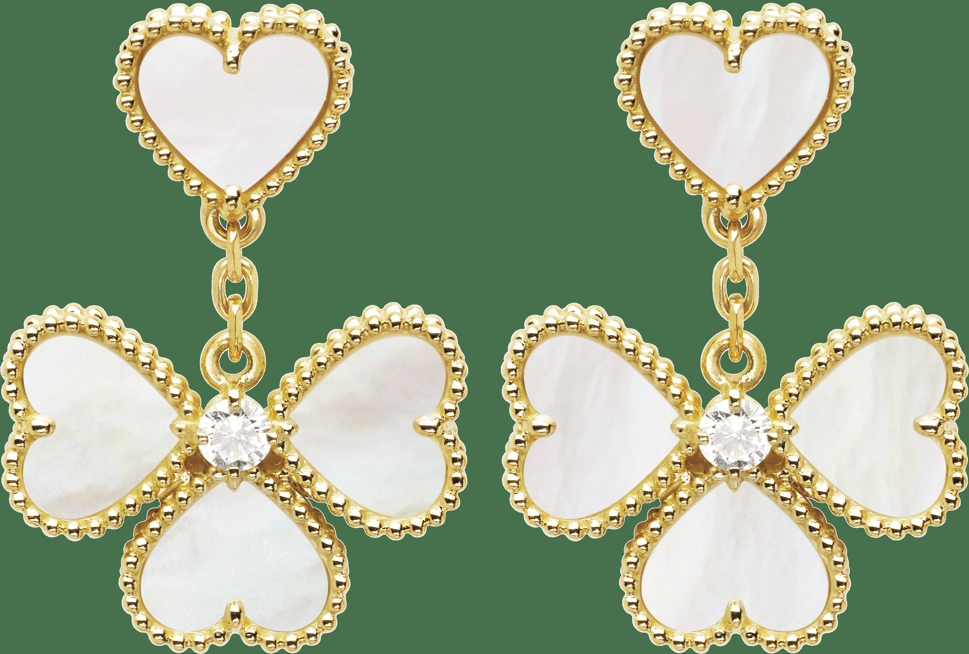 Серьги Sweet Alhambra Effeuillage, желтое золото, белый перламутр, бриллианты