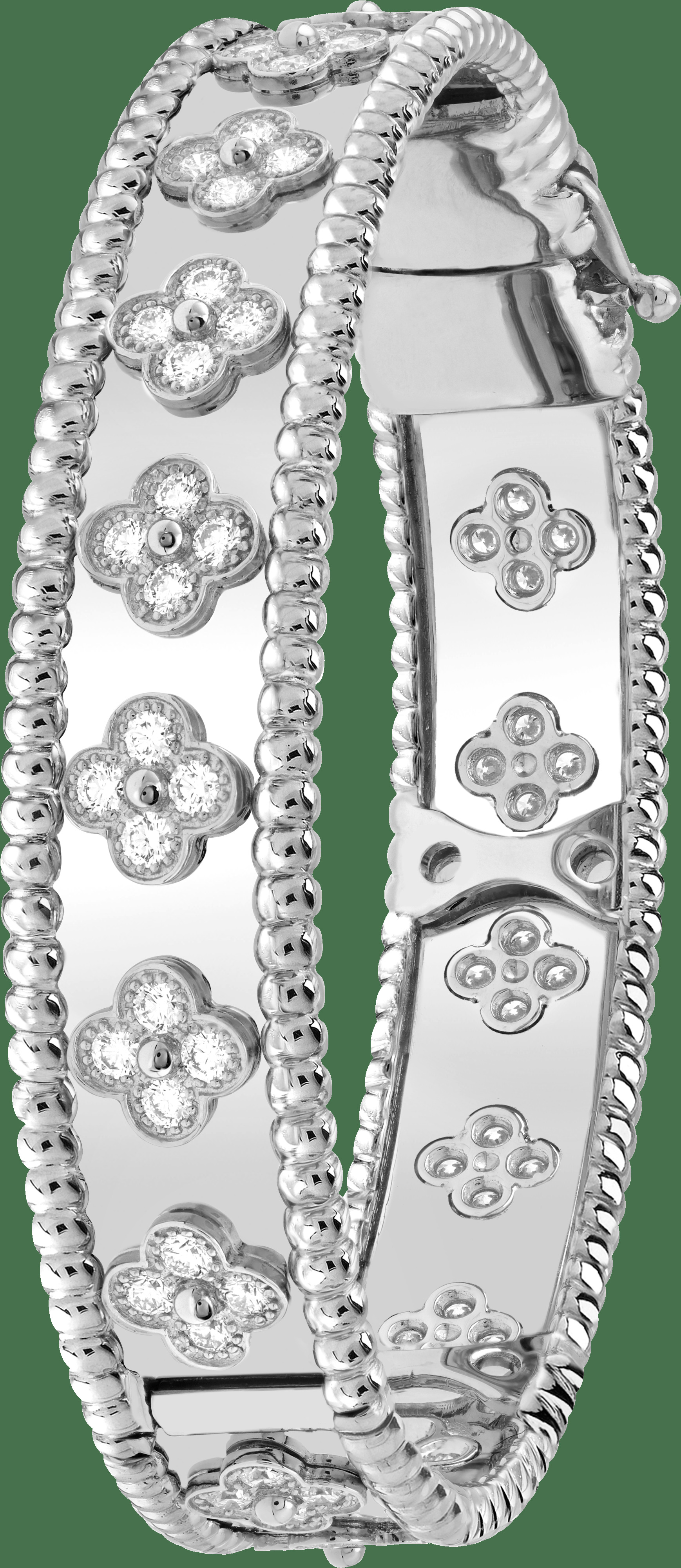 Браслет Perlée clovers, белое золото, бриллианты, миниатюрная модель