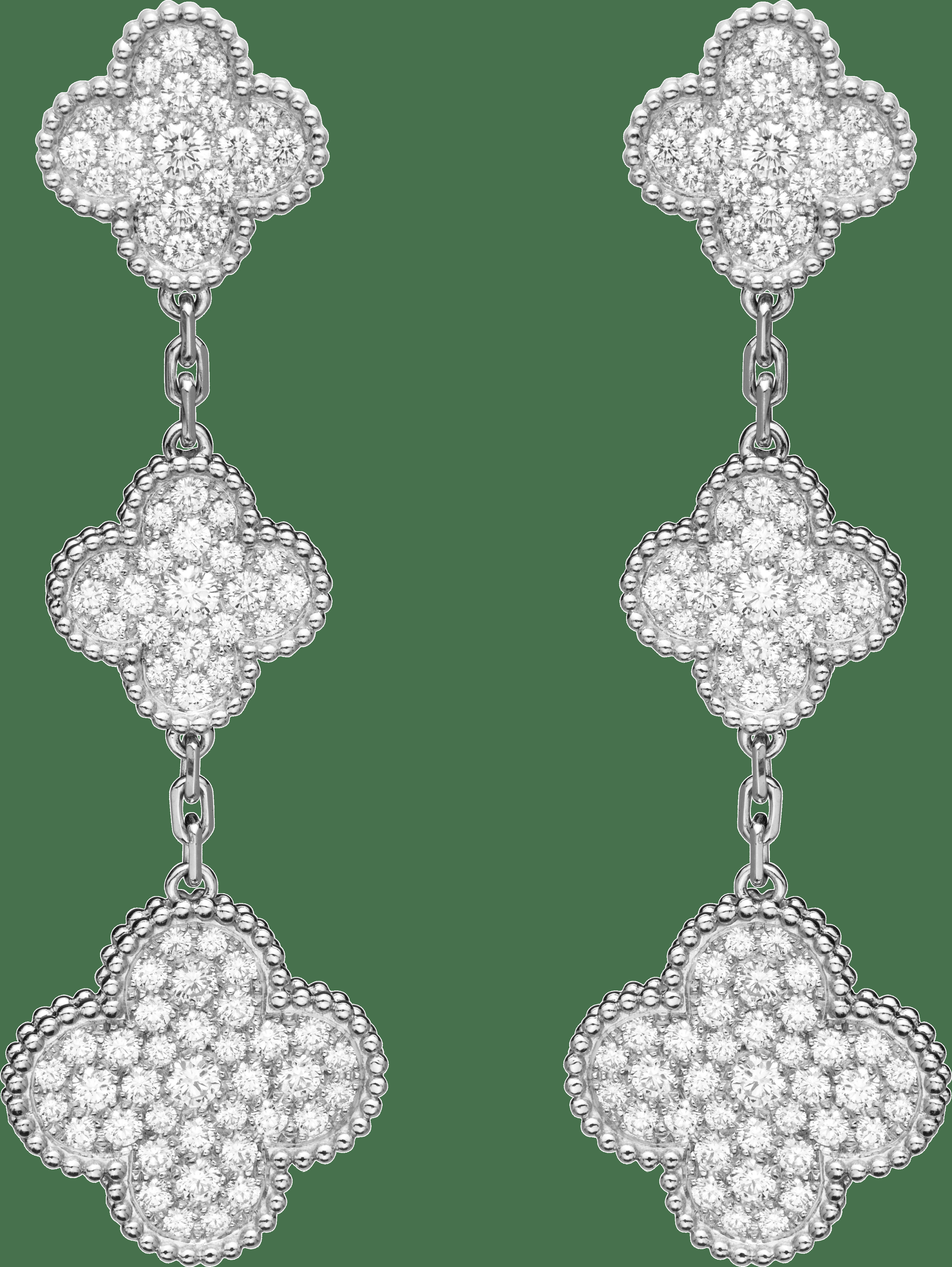 Серьги Magic Alhambra, 3 мотива, белое золото, бриллианты