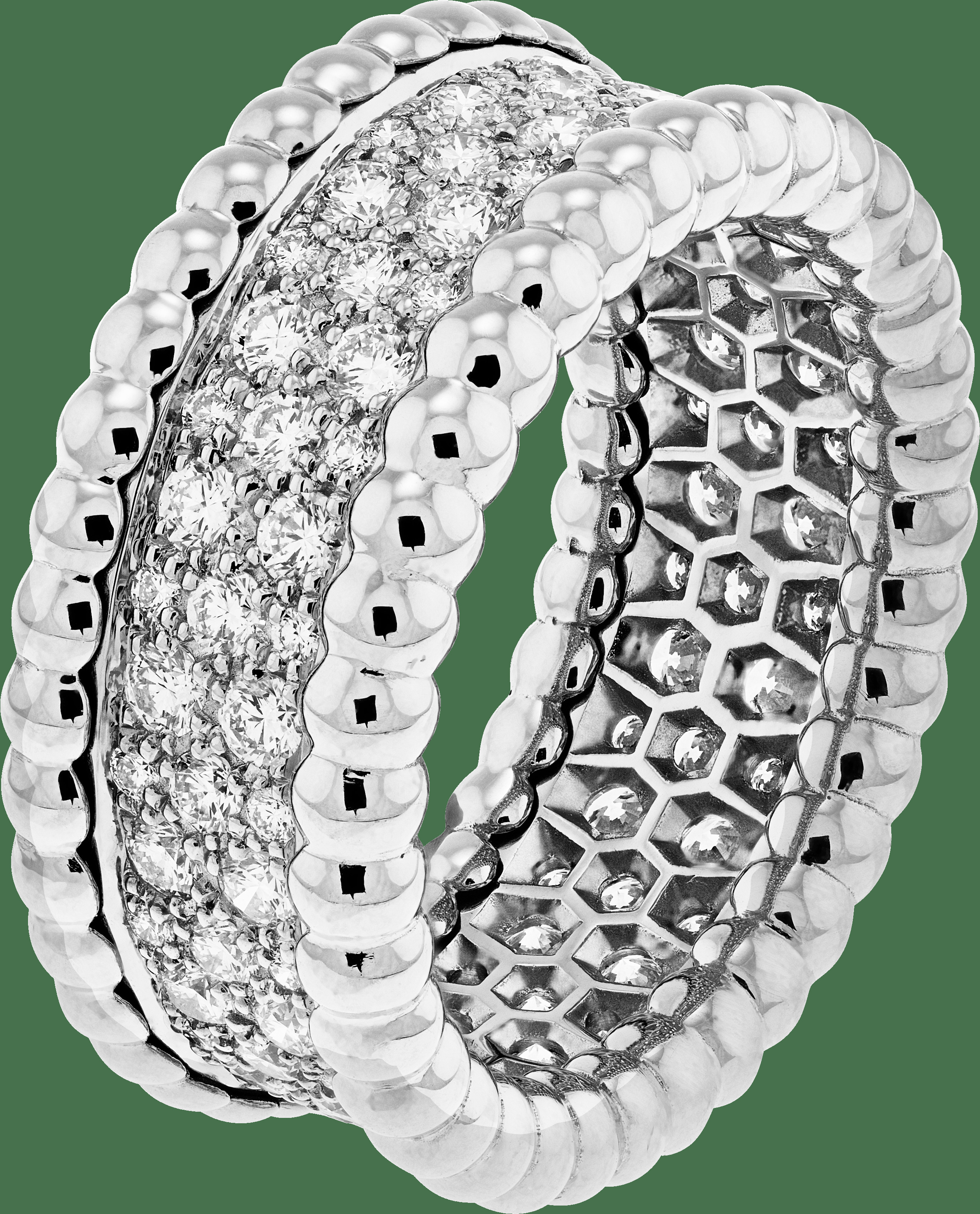Кольцо Perlée diamants, 3 ряда, белое золото, бриллианты.
