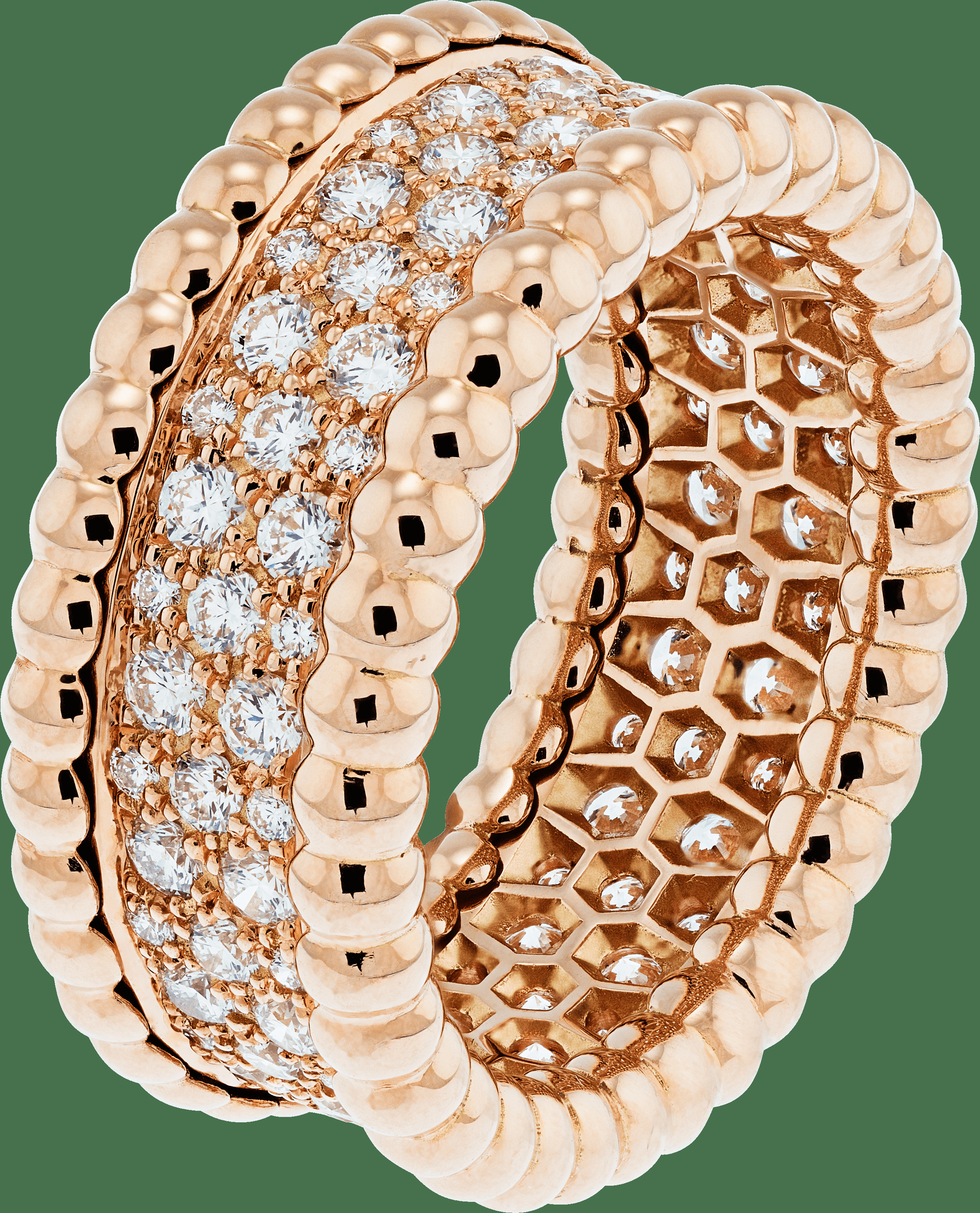 Кольцо Perlée diamants, 3 ряда, розовое золото, бриллианты.