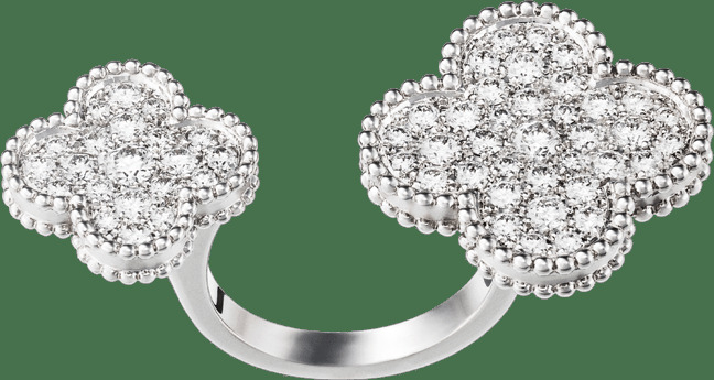 Кольцо на два пальца Magic Alhambra, белое золото, бриллианты