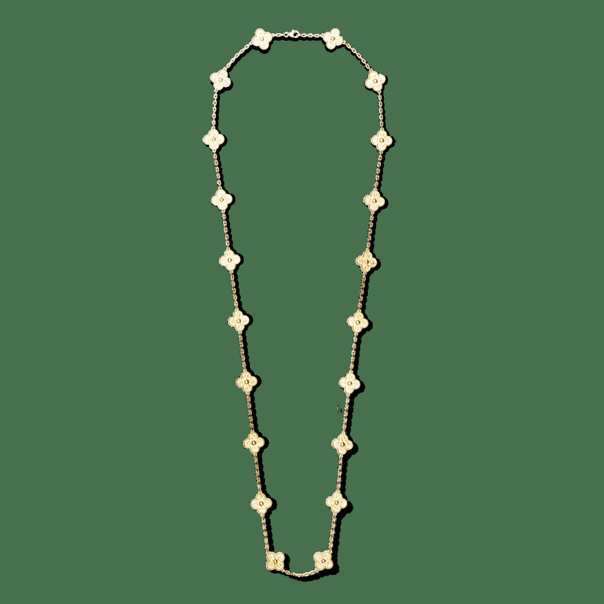 Длинное колье Vintage Alhambra, 20 мотивов, желтое золото