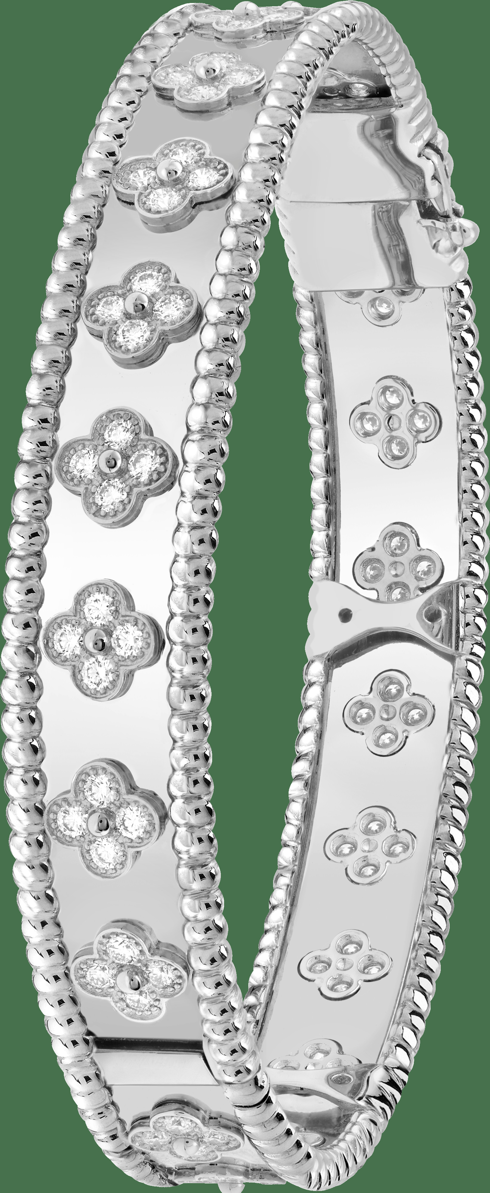 Браслет Perlée clovers, белое золото, бриллианты, большая модель