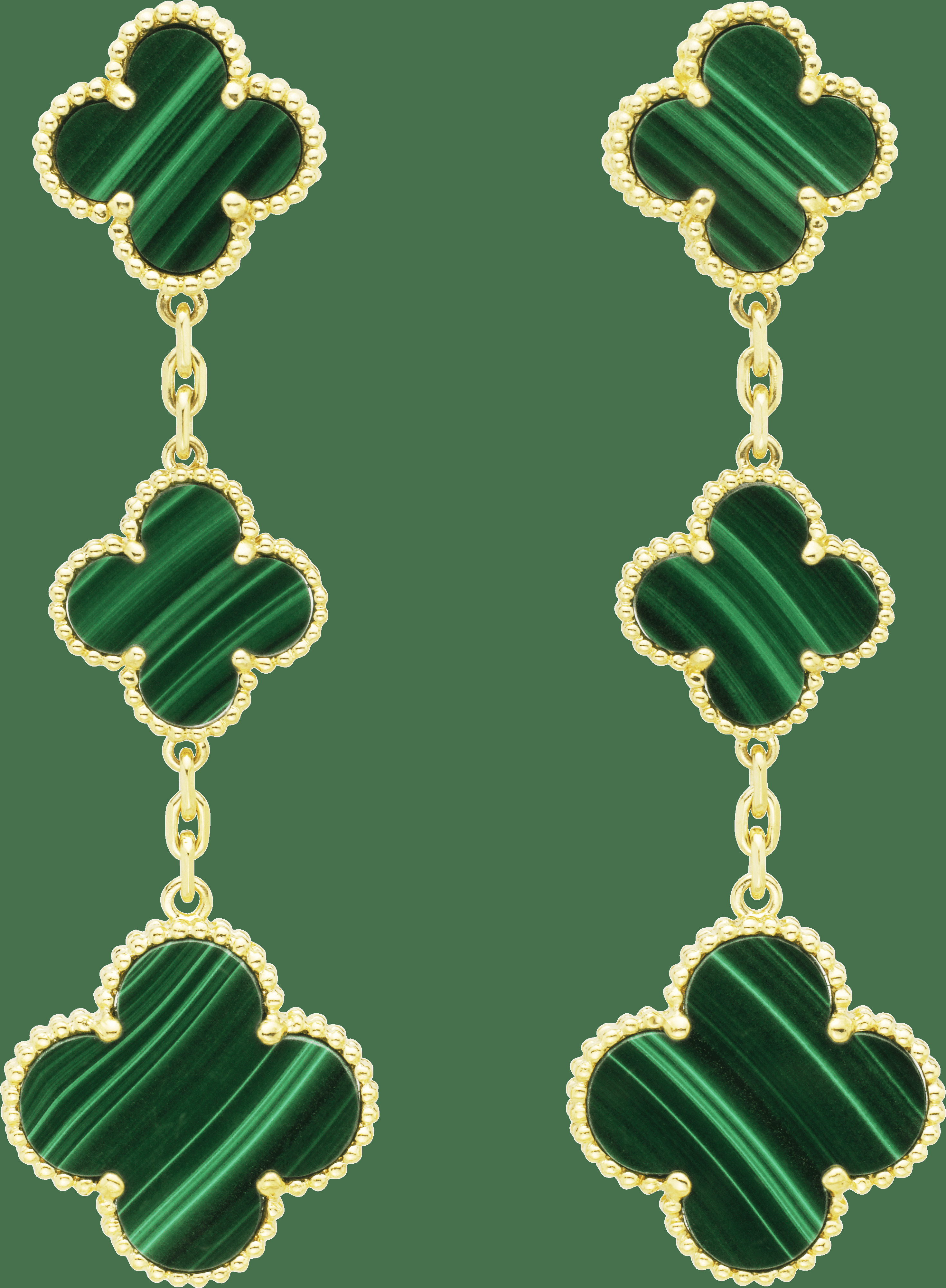 Серьги Magic Alhambra, 3 мотива, желтое золото, малахит