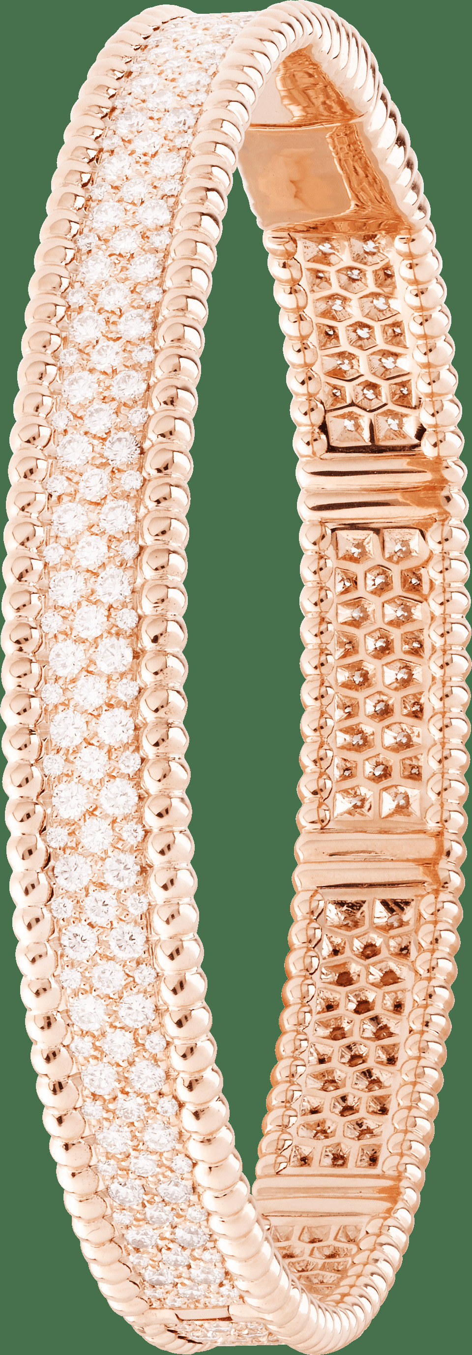 Браслет Perlée diamants, 3 ряда, розовое золото, бриллианты, большая модель.