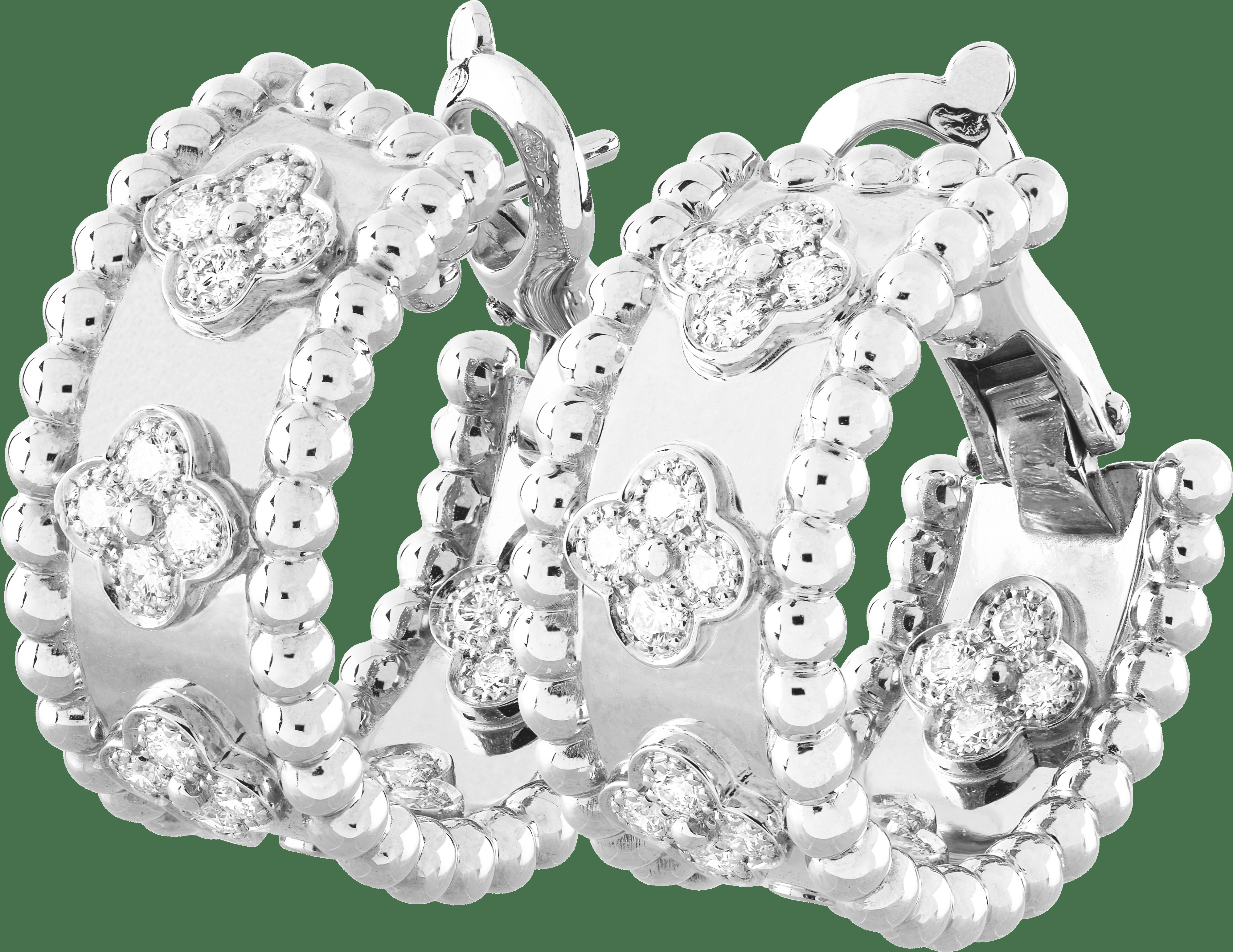 Серьги-кольца Perlée Clover, белое золото, бриллианты