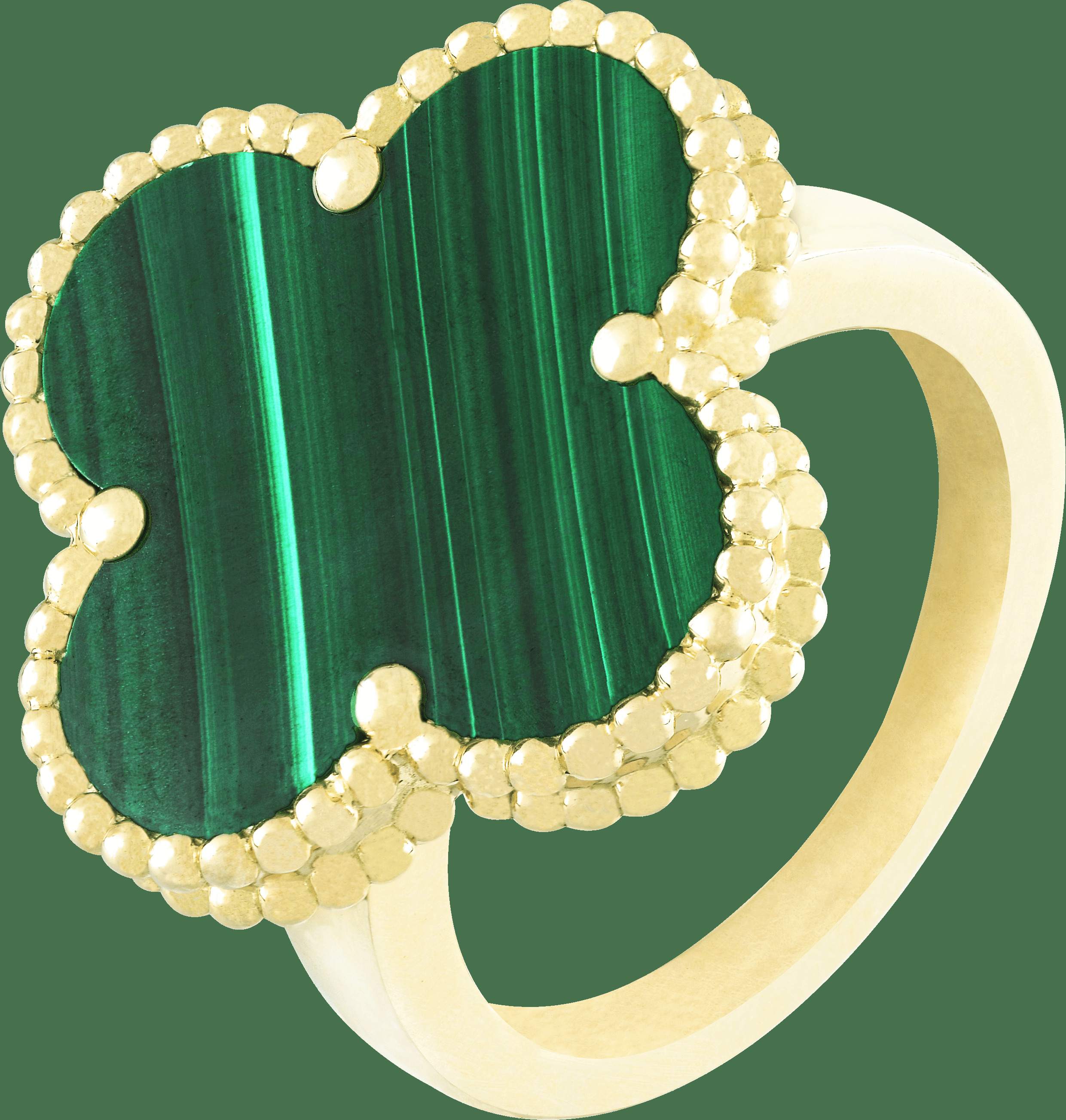 Кольцо Magic Alhambra, желтое золото, малахит