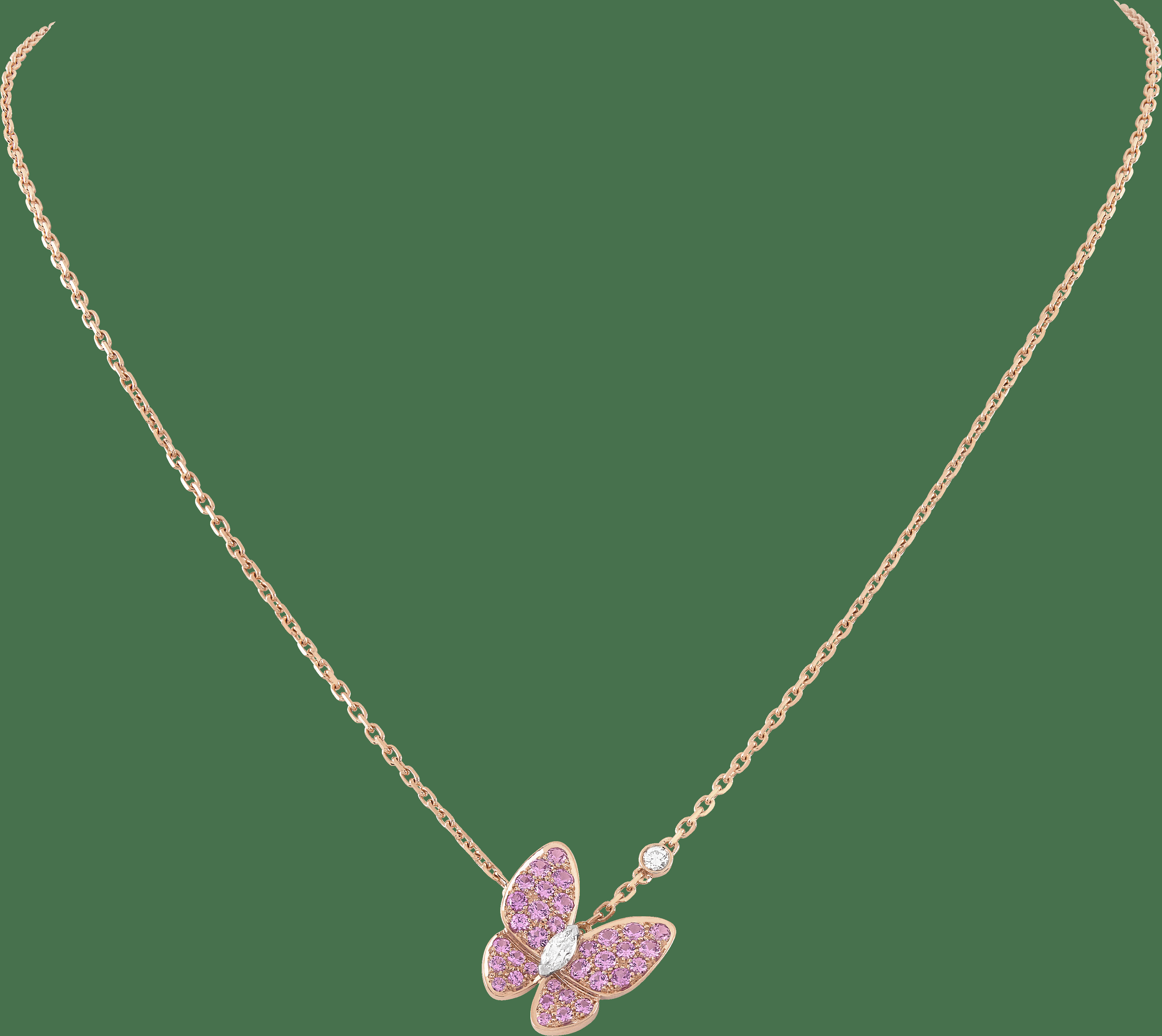 Подвеска Two Butterflies, розовое золото, розовые сапфиры, белое золото, бриллианты