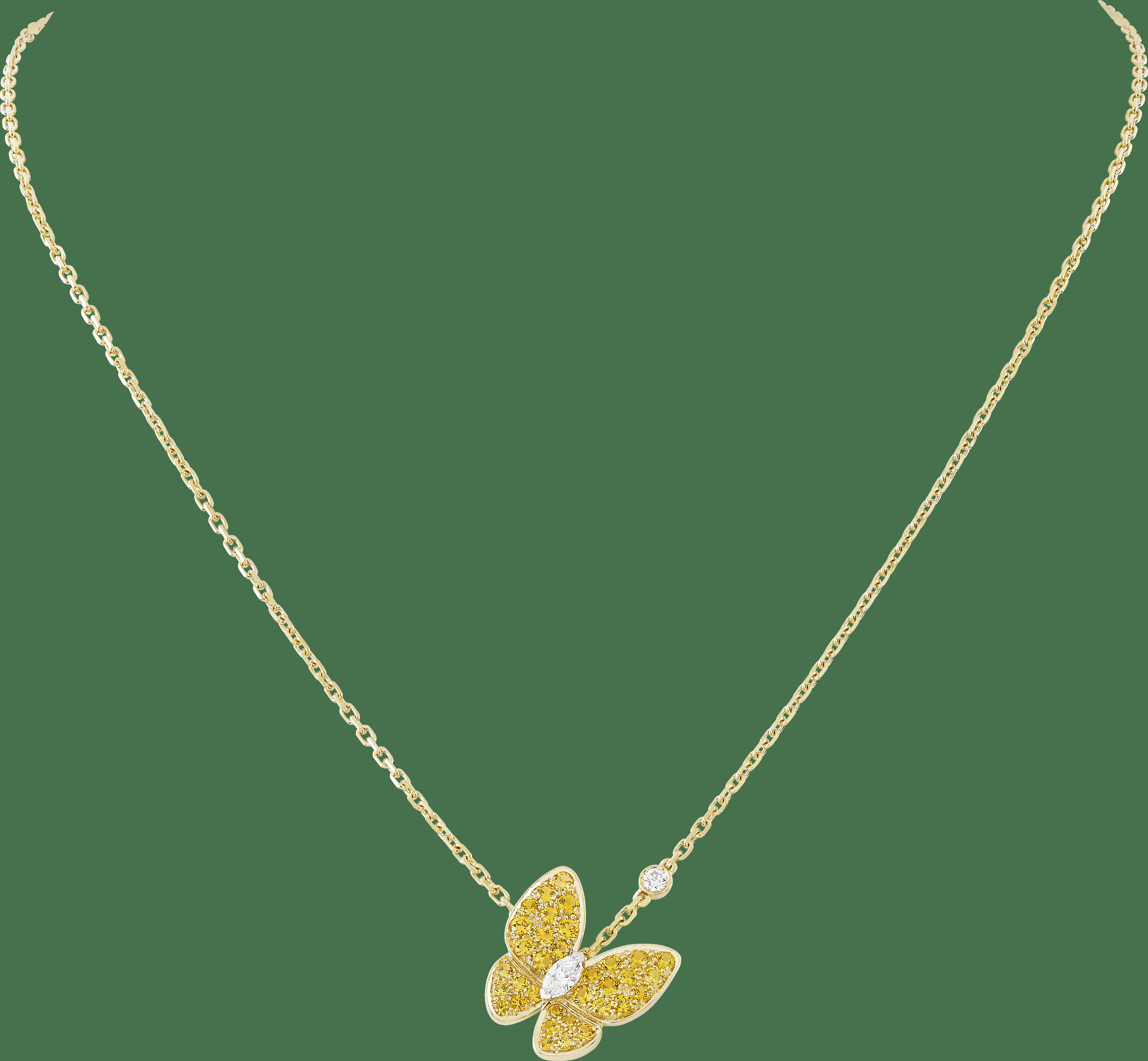 Подвеска Two Butterflies, желтое золото, желтые сапфиры, белое золото, бриллианты