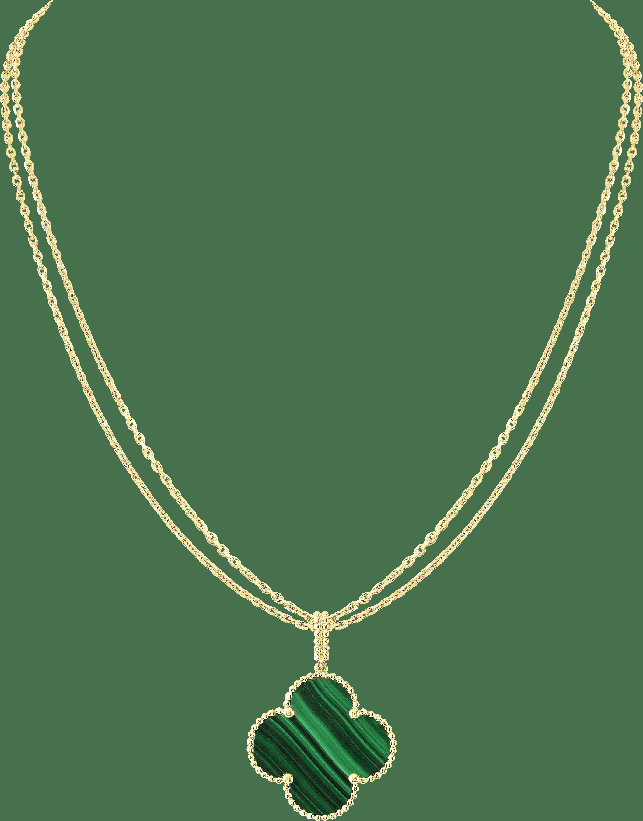 Длинное колье Magic Alhambra, 1 мотив, желтое золото, малахит