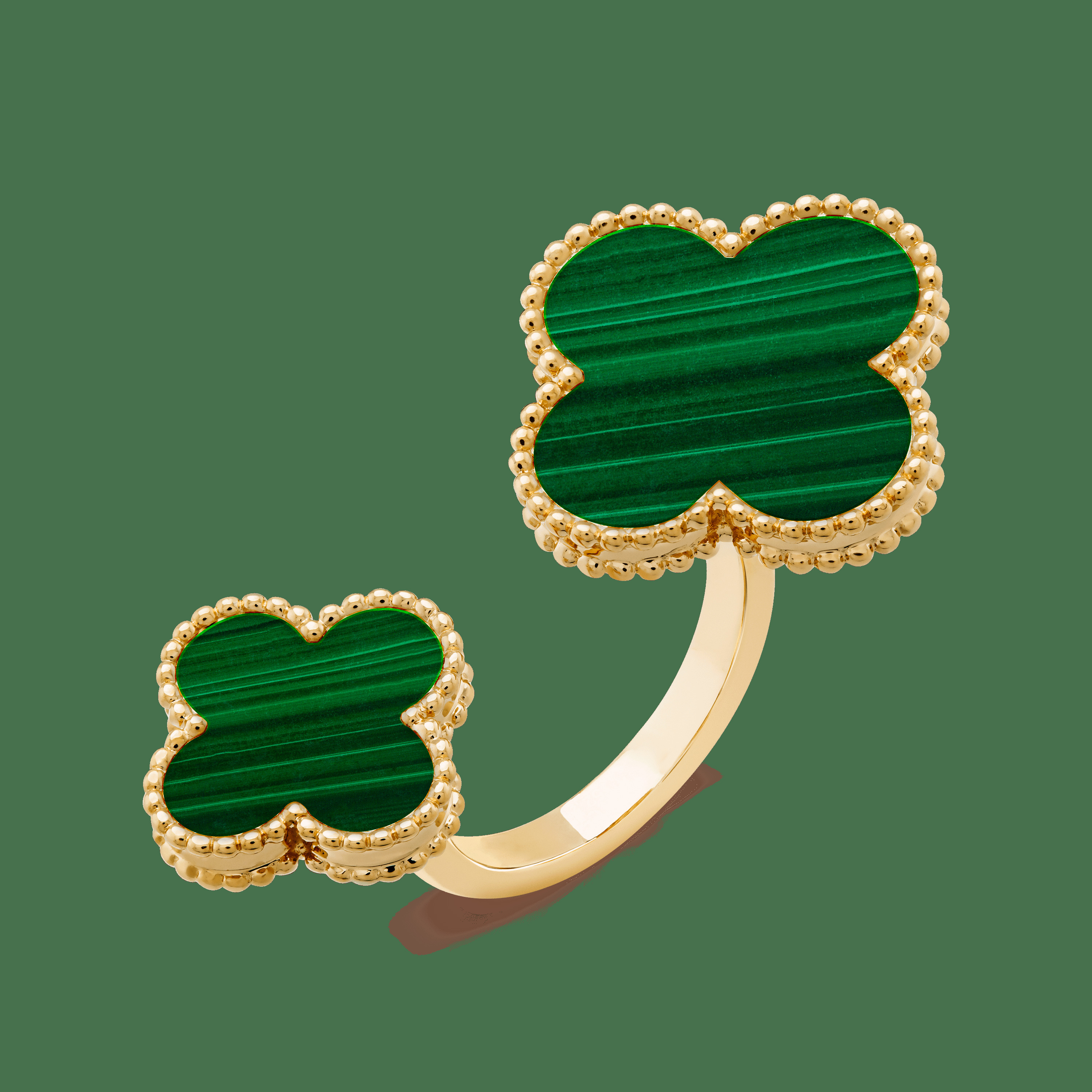 Кольцо на два пальца Magic Alhambra, желтое золото, малахит