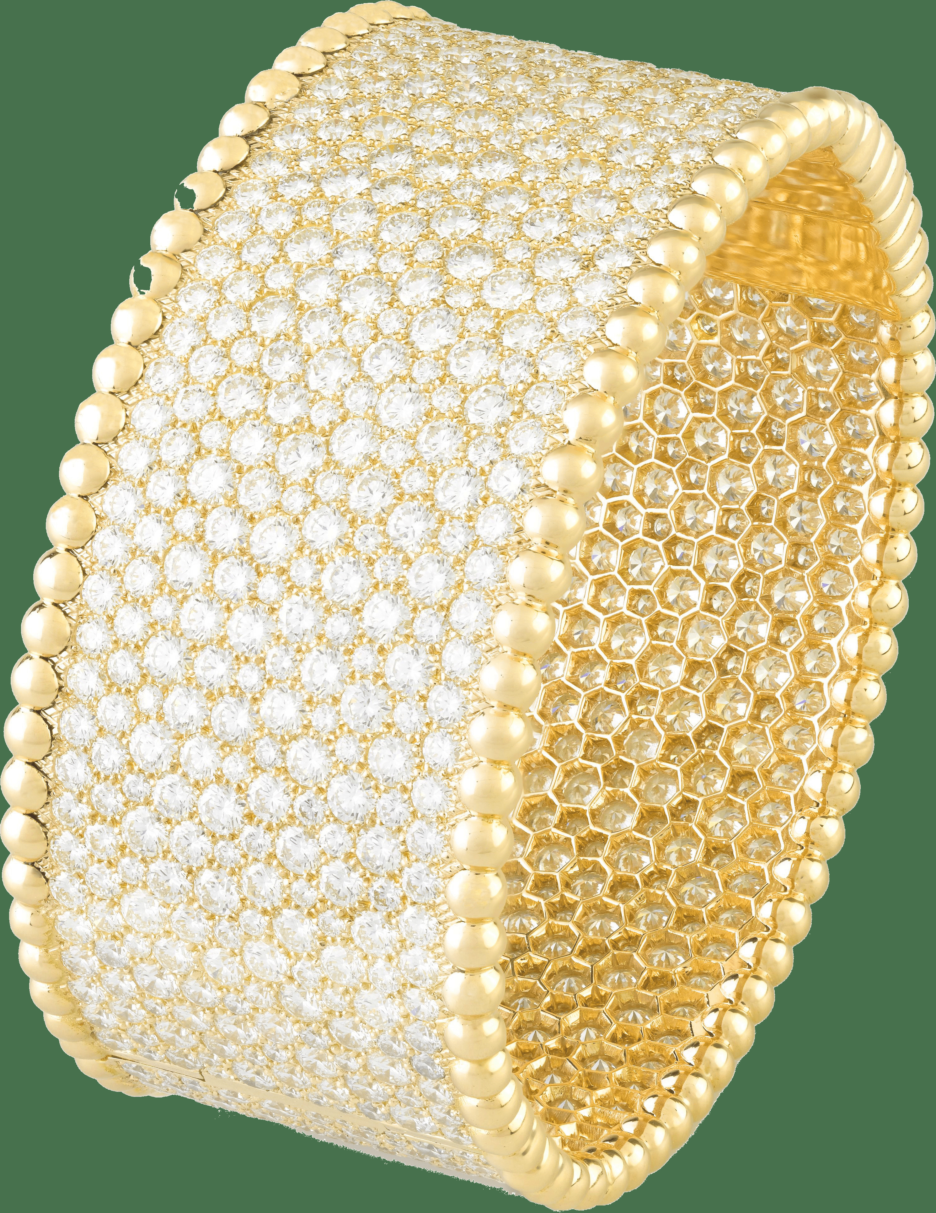 Широкий браслет Perlée diamants, желтое золото, бриллианты, модель среднего размера.